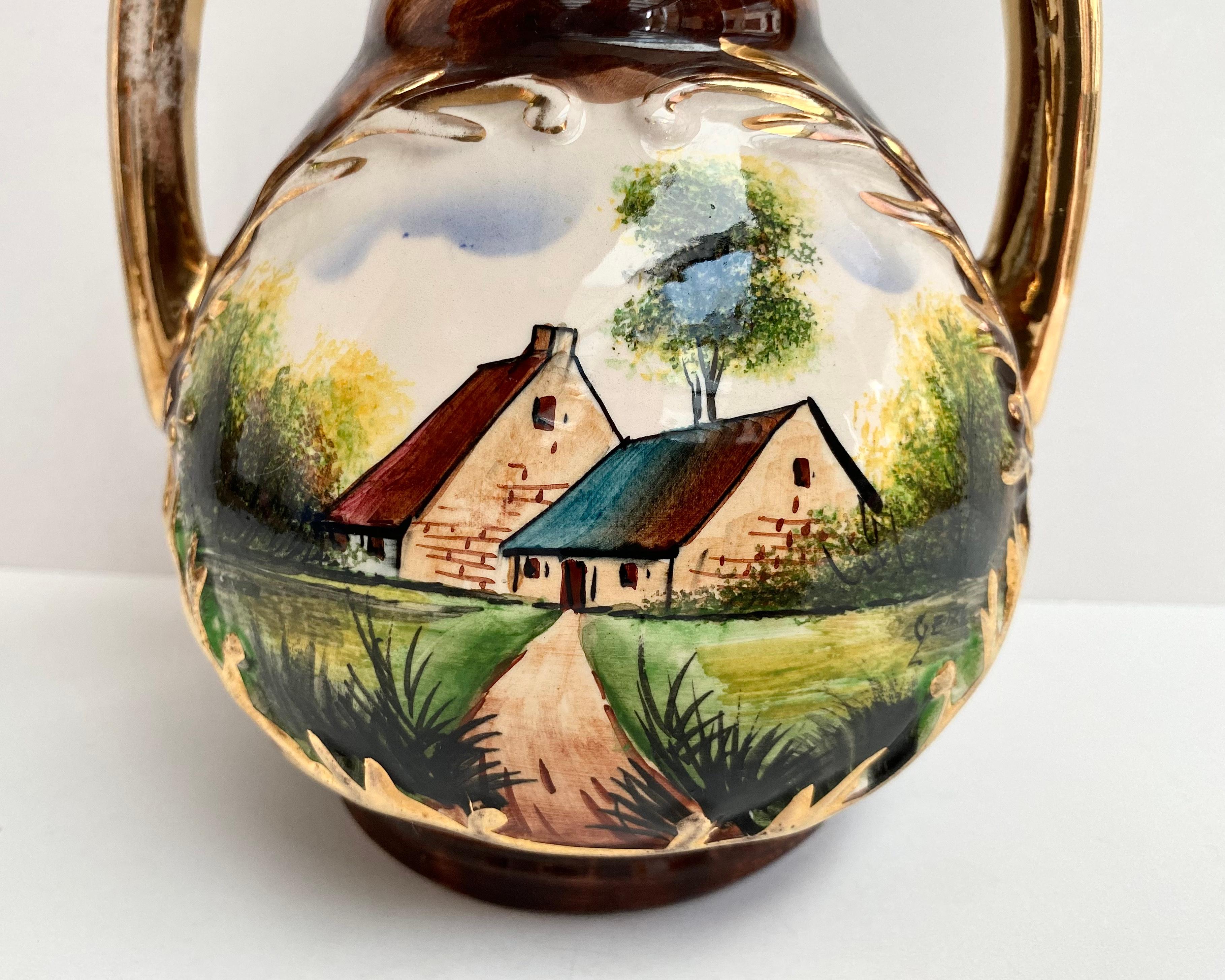 Keramikkrug-Landschaftsdekor aus Keramik, Belgien, 1950er Jahre im Zustand „Hervorragend“ im Angebot in Bastogne, BE
