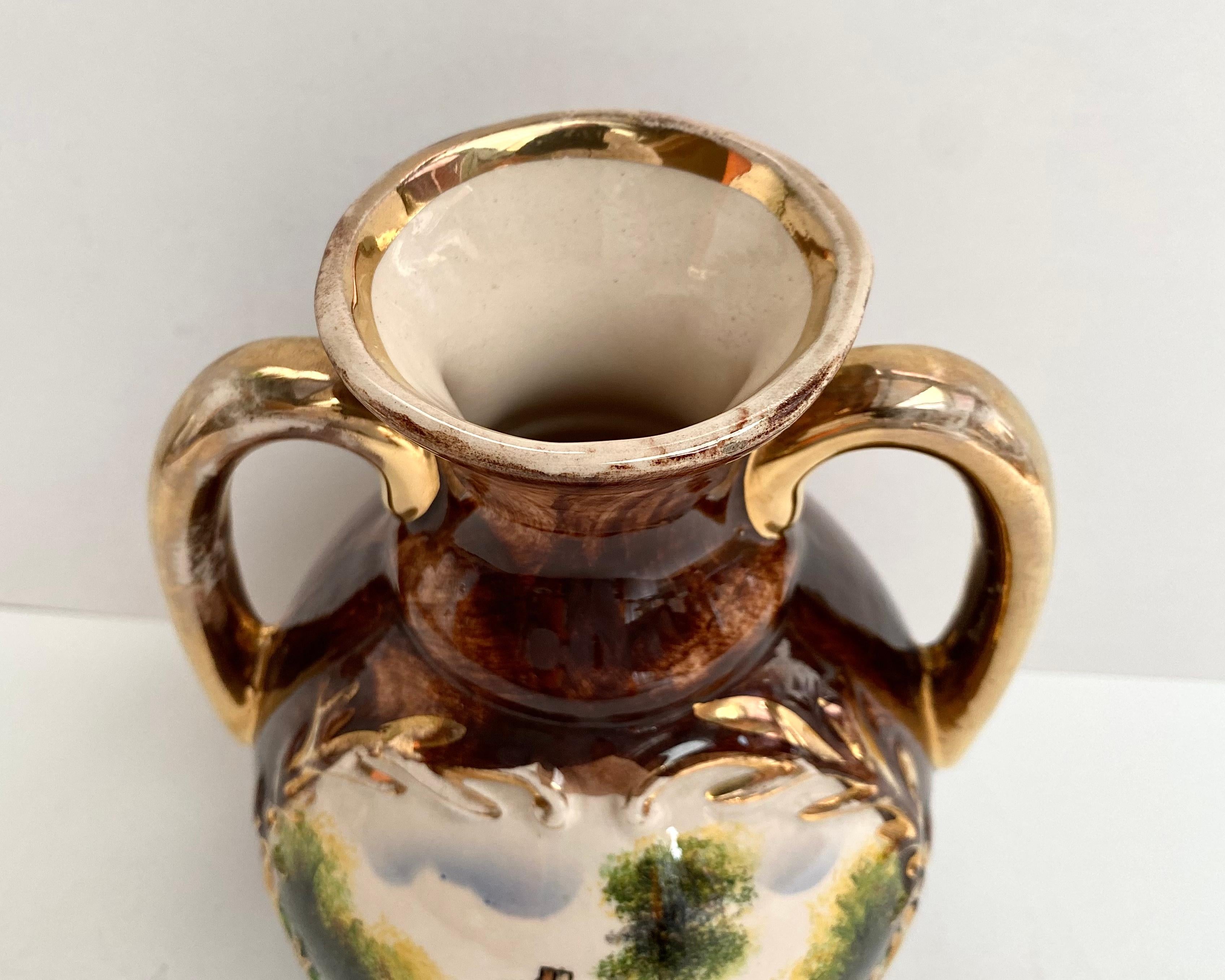 Mid-20th Century Vintage Ceramic Pitcher Jug Landscape Decor, Belgium, 1950s For Sale