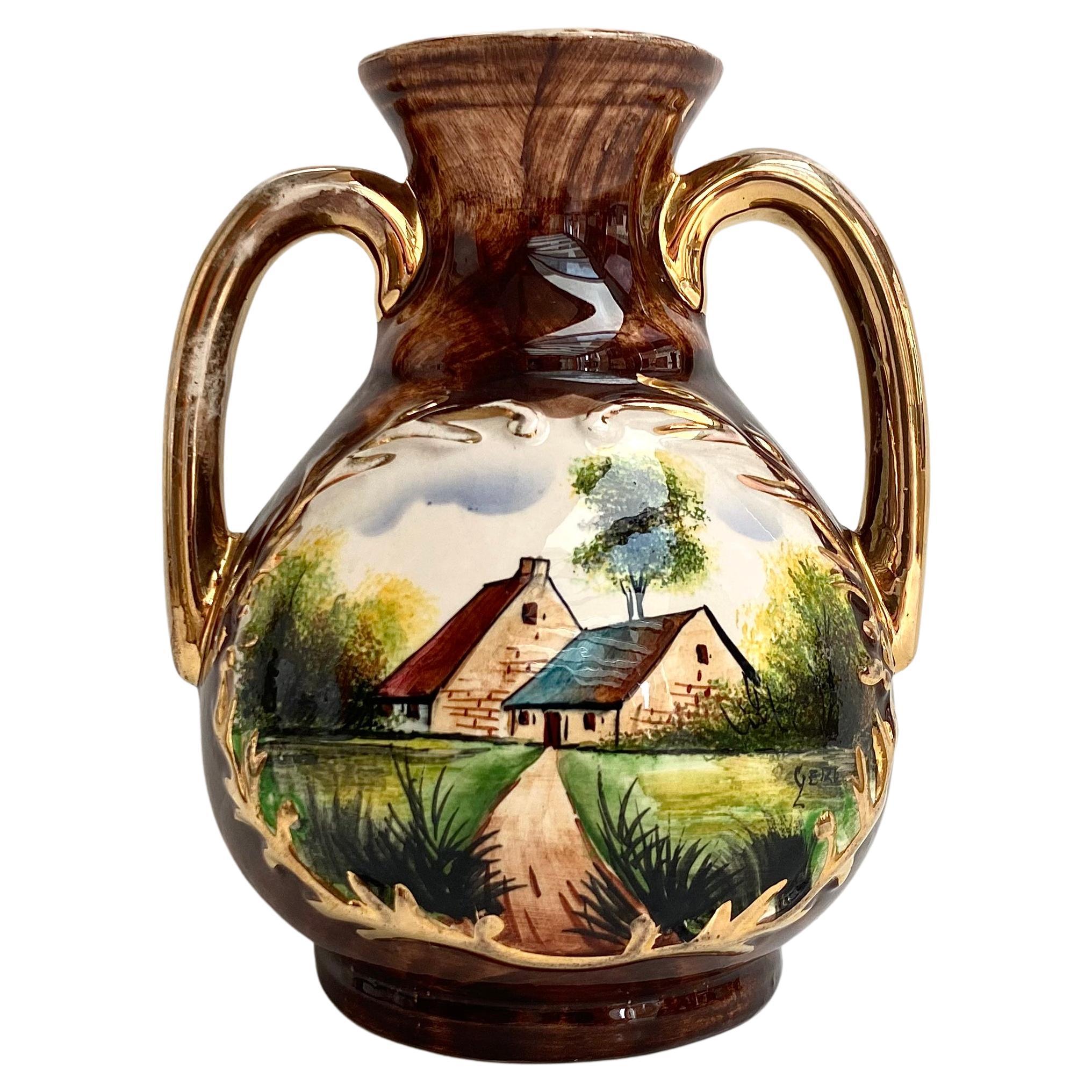 Keramikkrug-Landschaftsdekor aus Keramik, Belgien, 1950er Jahre