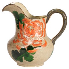 Vaso brocca in ceramica vintage con decorazione di crisantemi