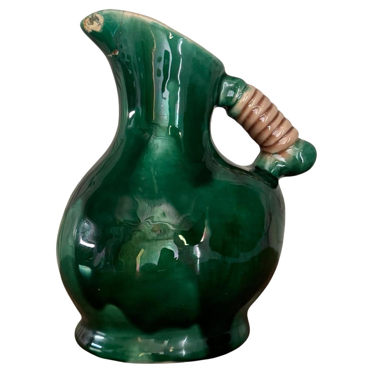 Vintage Ceramic Pitcher with Green Background, 1960s For Sale