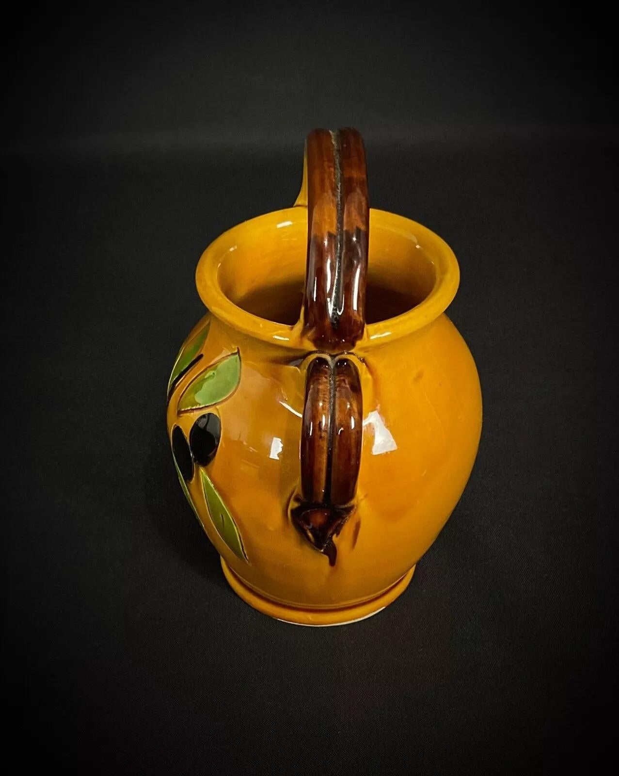 Jarra de cerámica vintage con diseño de aceitunas y hojas de olivo - 17,5 cm - 2Y423 Cerámico en venta