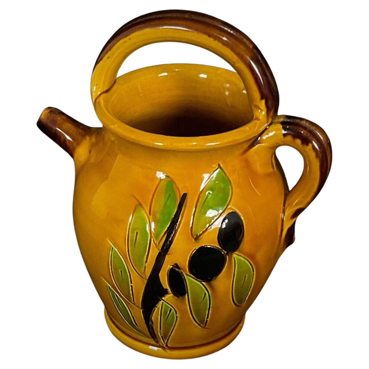 Vintage-Keramikkrug mit Oliven- und Olivenblatt-Design - 17,5 cm - 2Y423
