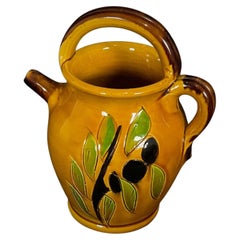 Vintage-Keramikkrug mit Oliven- und Olivenblatt-Design - 17,5 cm - 2Y423