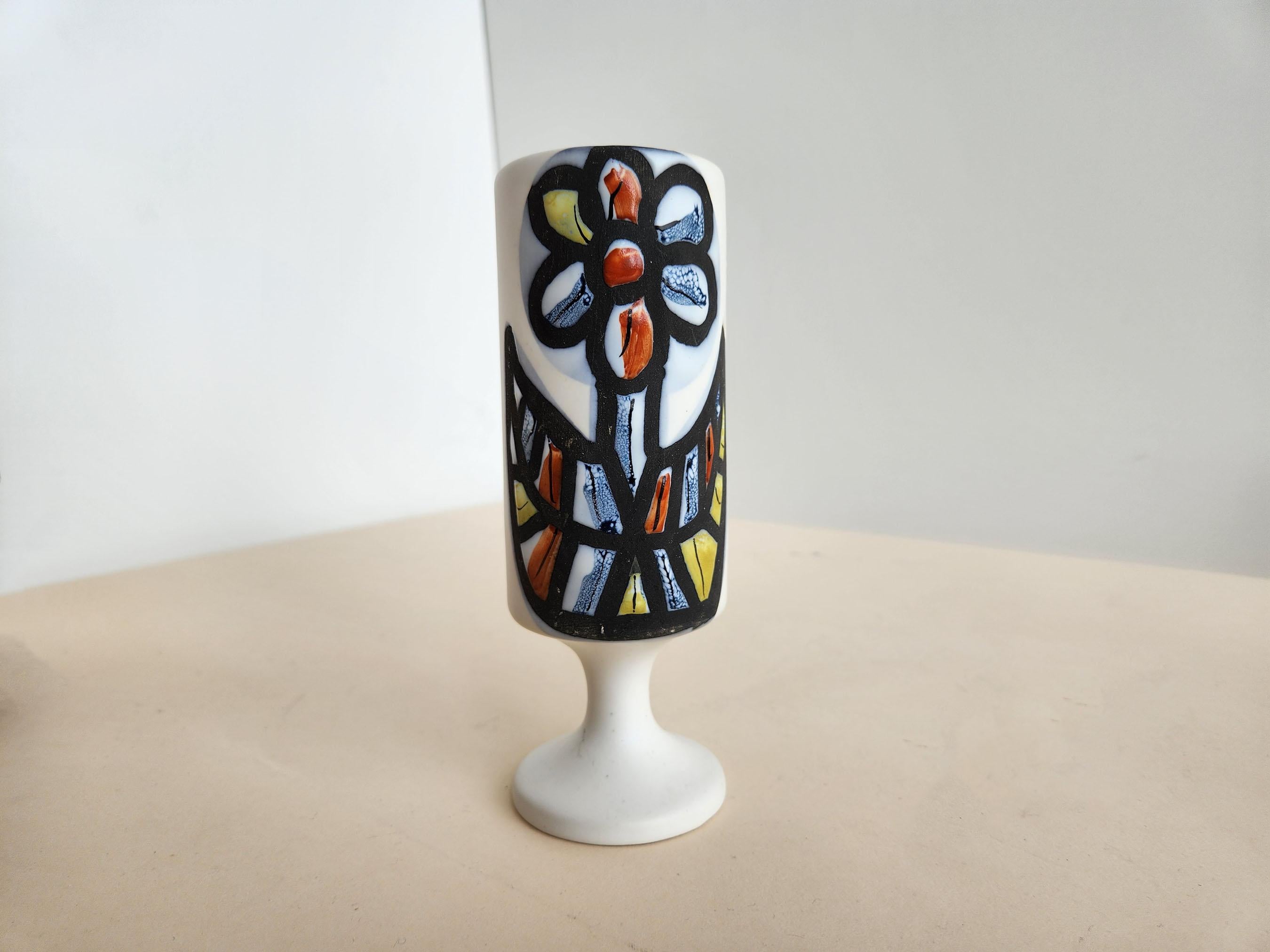 Roger Capron - Vintage Ceramic Pitchers and 2 Goblets with Flower Motive For Sale 1