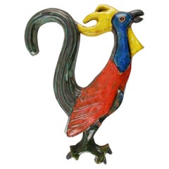 Vintage Ceramic plaquette of a colorful Rooster signed A. Dandoy, Belgium 1960s