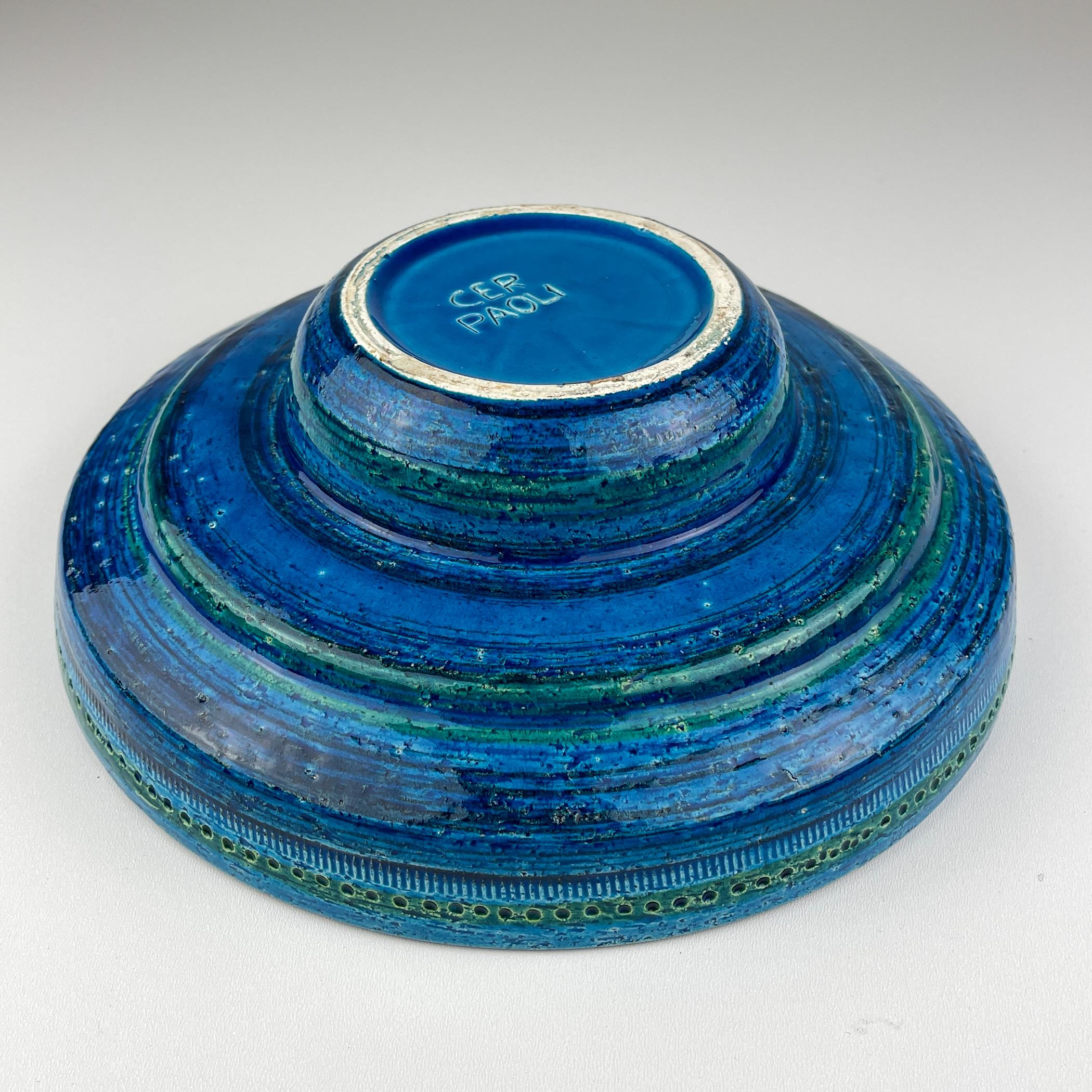 20ième siècle Assiette en céramique Rimini Blue, design Aldo Londi, Bitossi Italie 1970 en vente