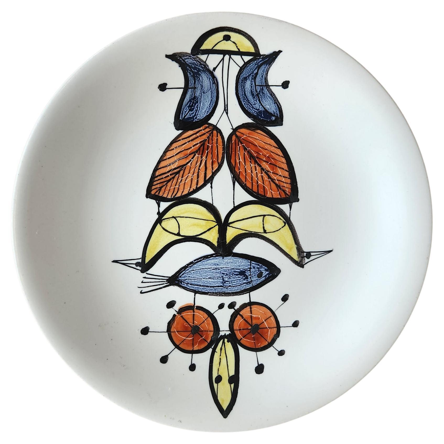 Roger Capron - Assiette en céramique vintage avec motif abstrait en vente