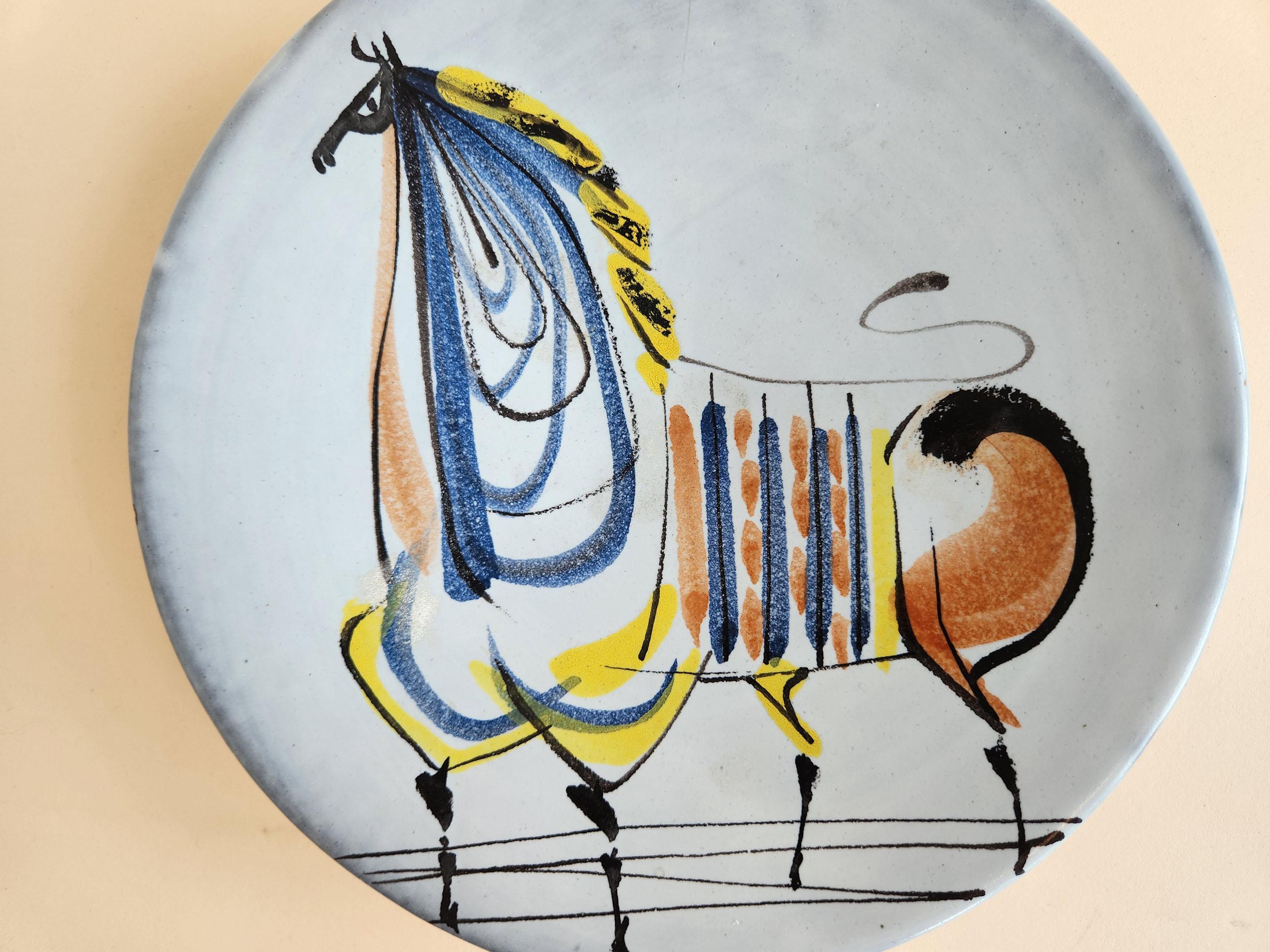 Mid-Century Modern Roger Capron - Assiette en céramique vintage avec cheval en vente