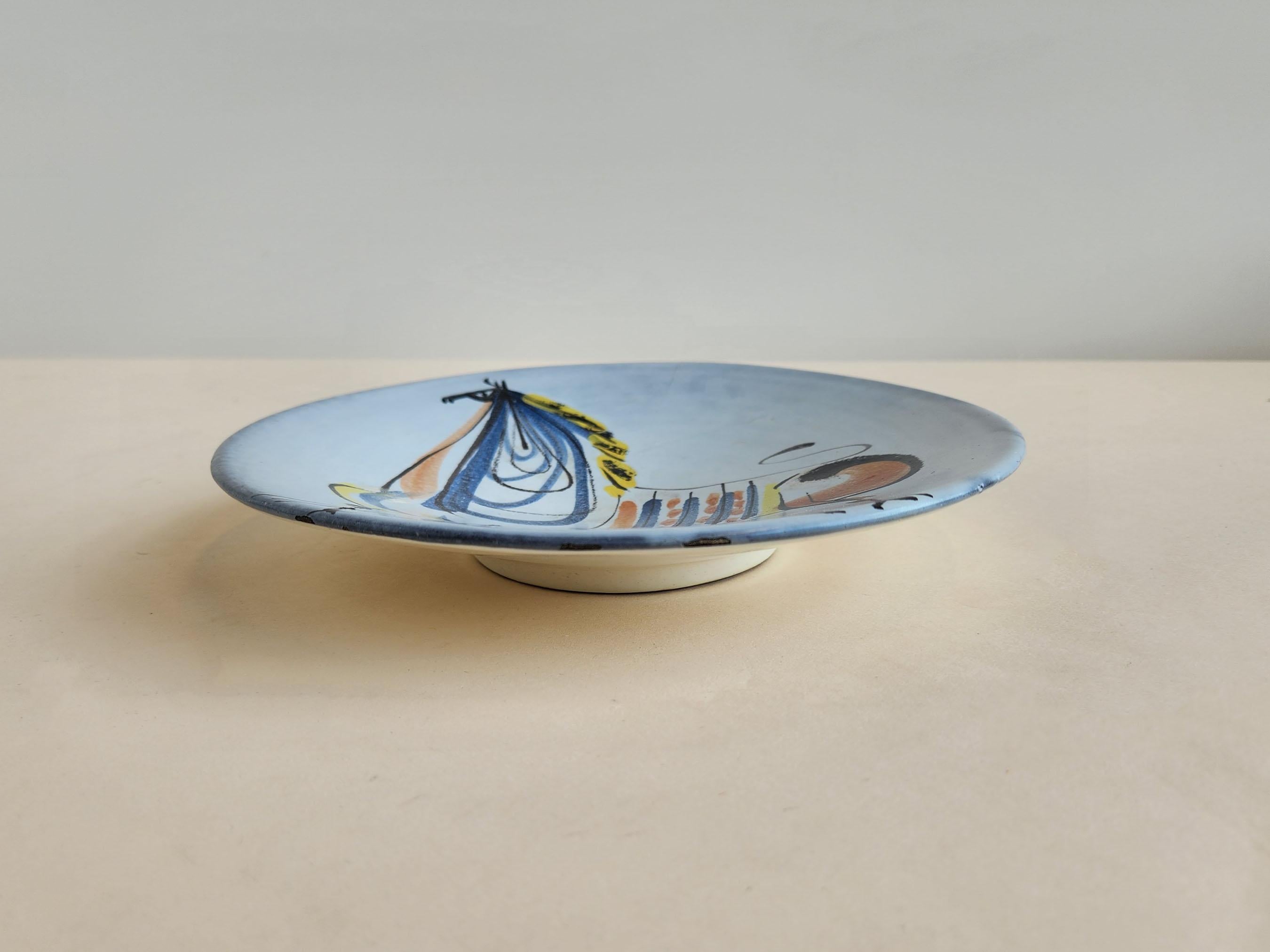 Mid-20th Century Roger Capron - Vintage Ceramic Plate with Horse For Sale