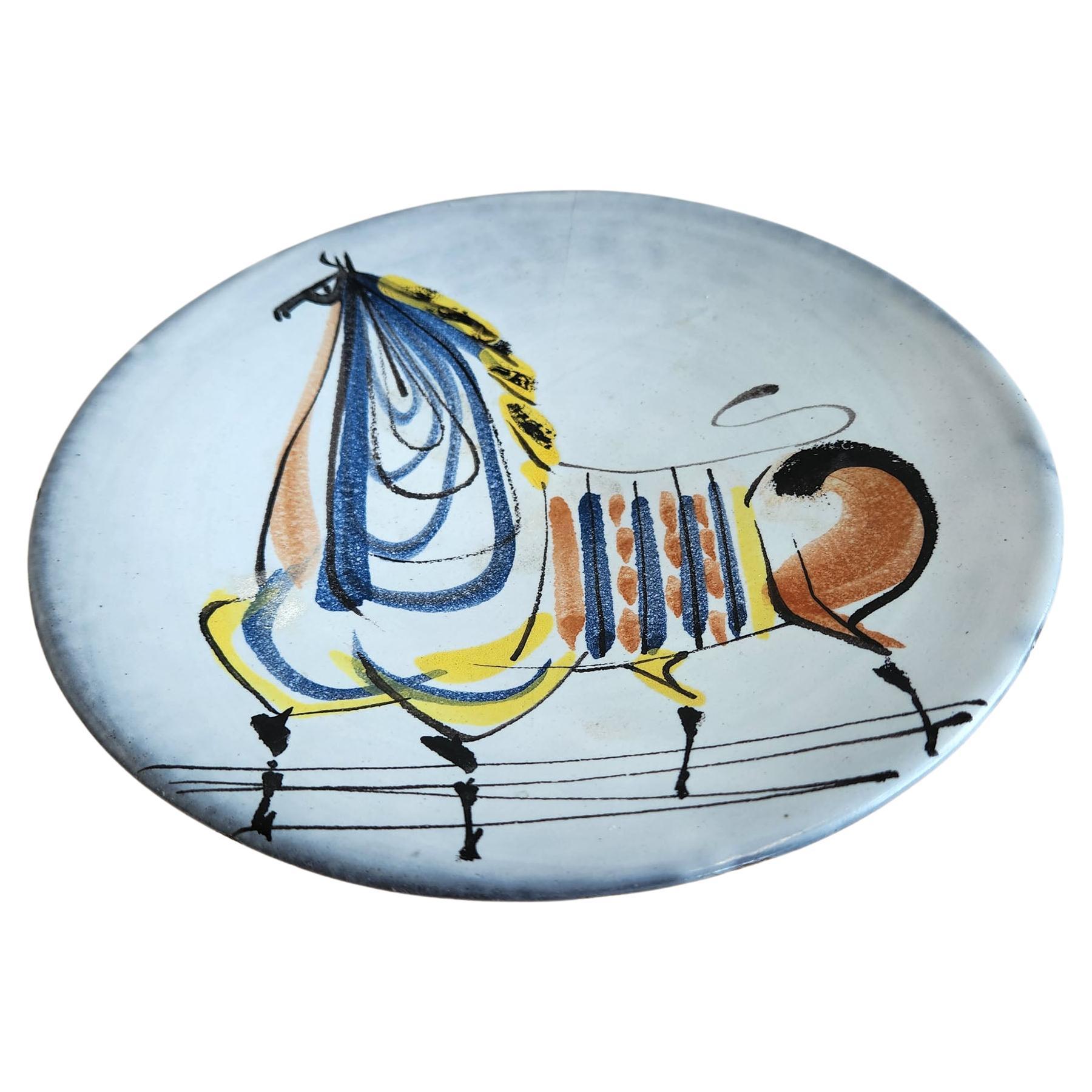 Roger Capron - Vintage Ceramic Plate with Horse For Sale