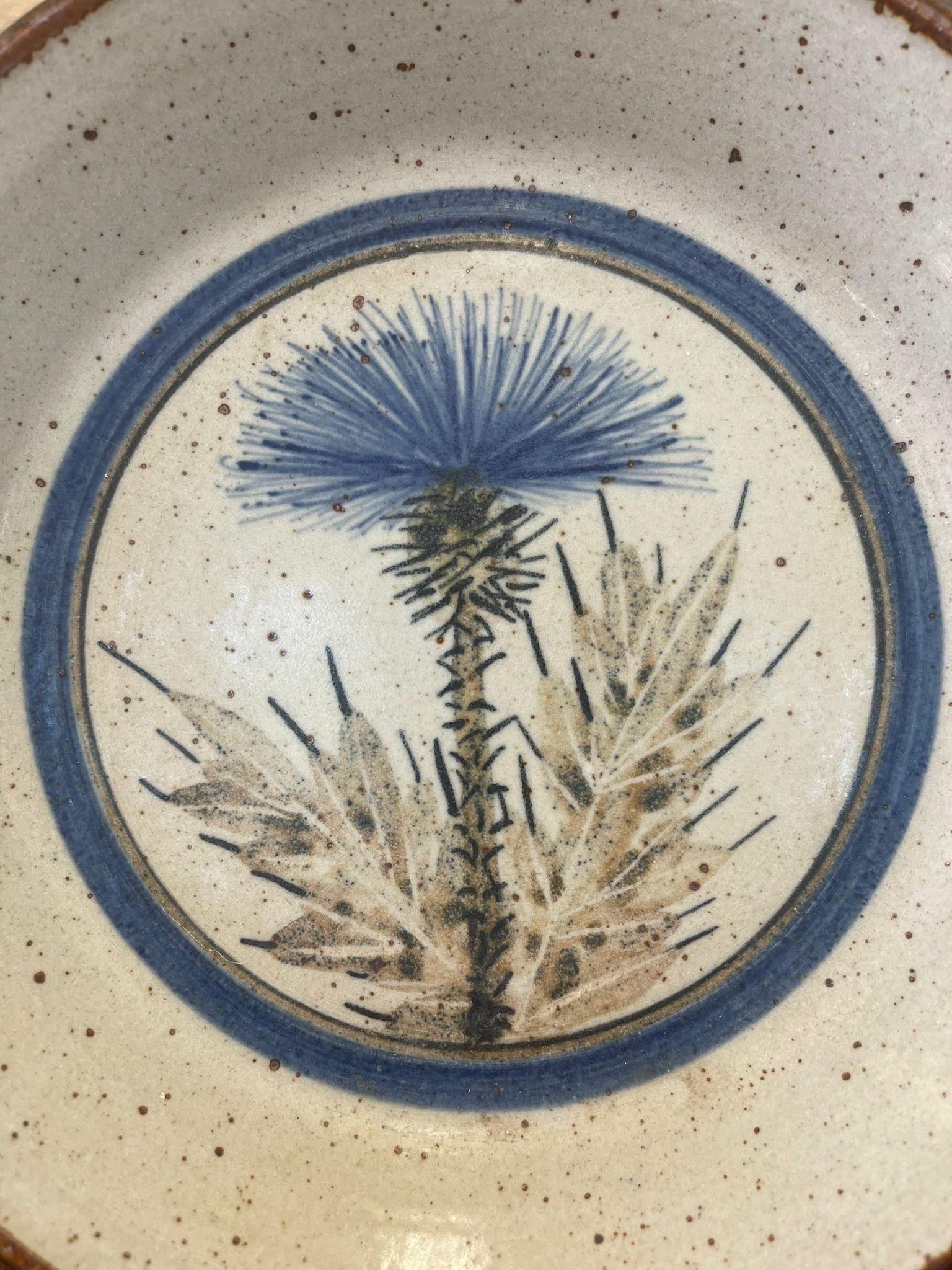 Mid-Century Modern Vintage Ceramic Platters With Blue Palm Tree Motif in the Style of Albert Thirty For Sale