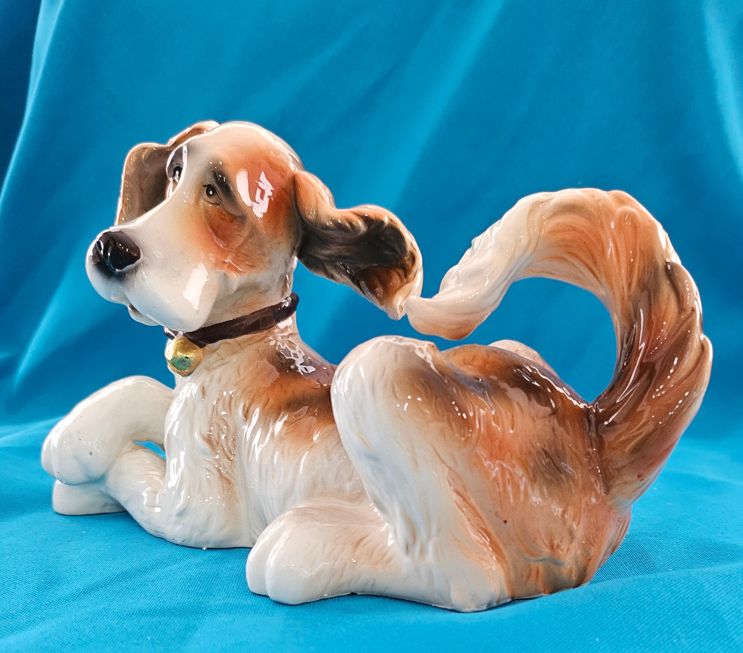 Nine Inch MCM Ceramic / Porcelain Big Fluffy Dog Sculpture For Sale 5