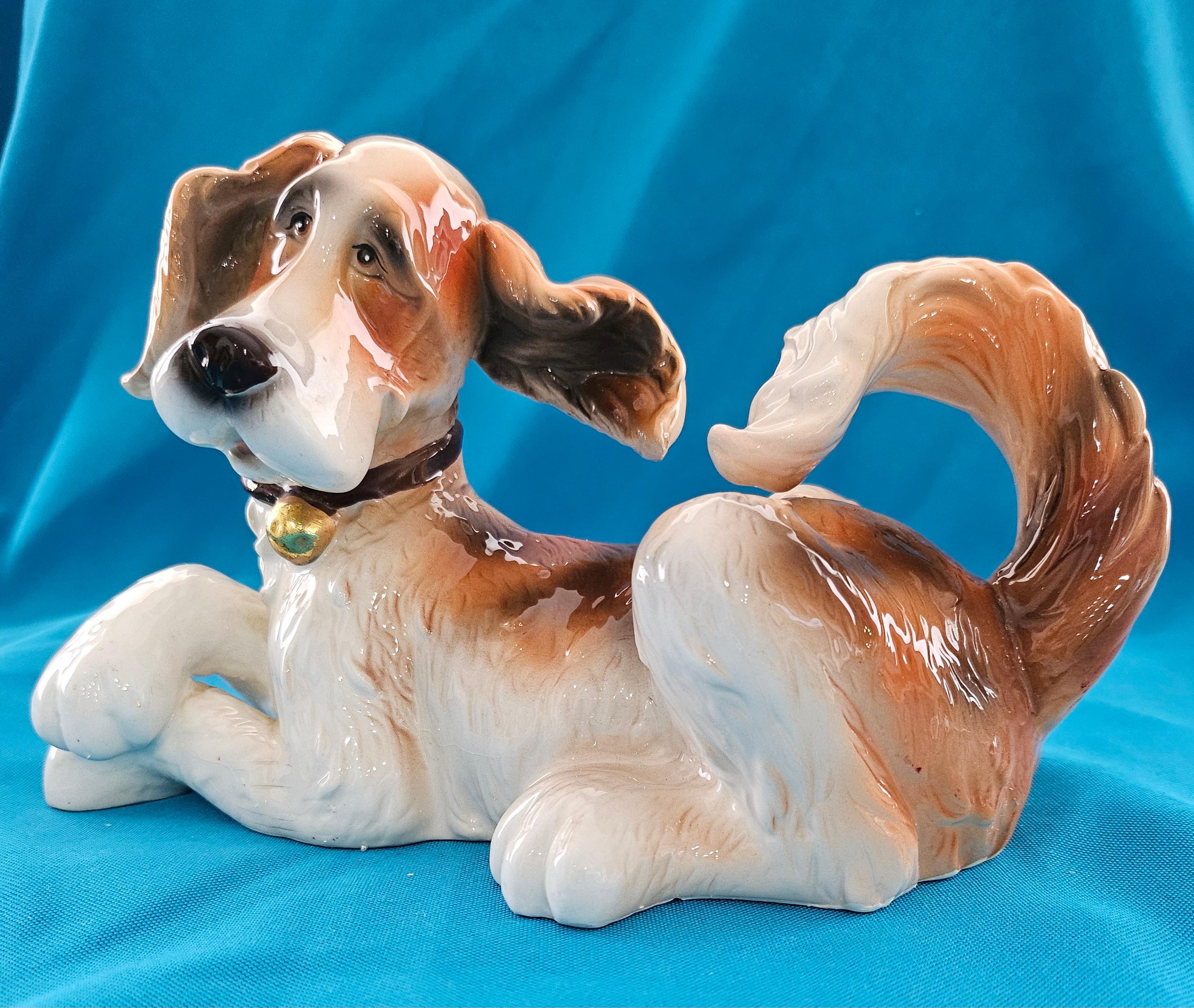 Nine Inch MCM Ceramic / Porcelain Big Fluffy Dog Sculpture For Sale 6