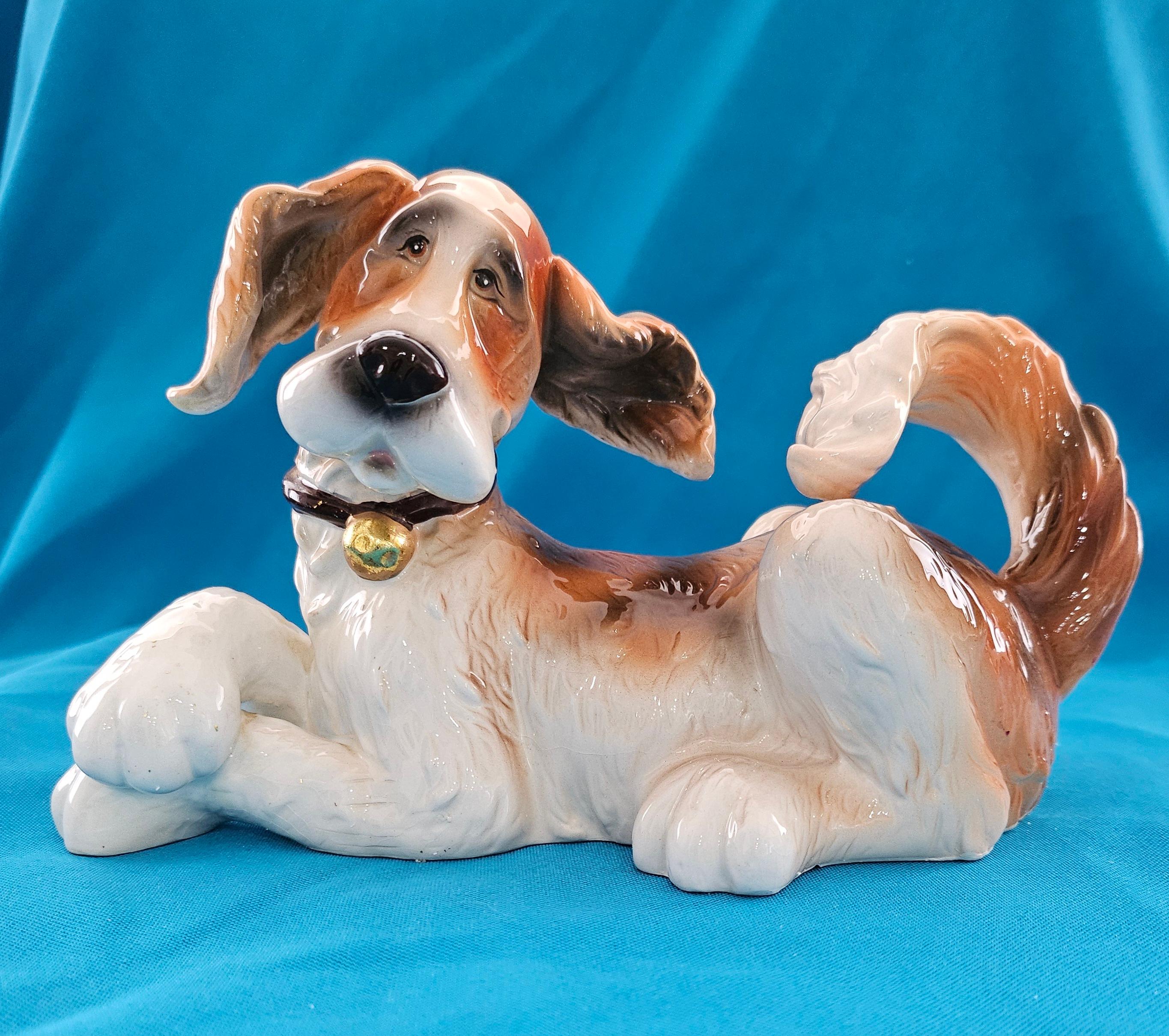 Nine Inch MCM Ceramic / Porcelain Big Fluffy Dog Sculpture For Sale 7