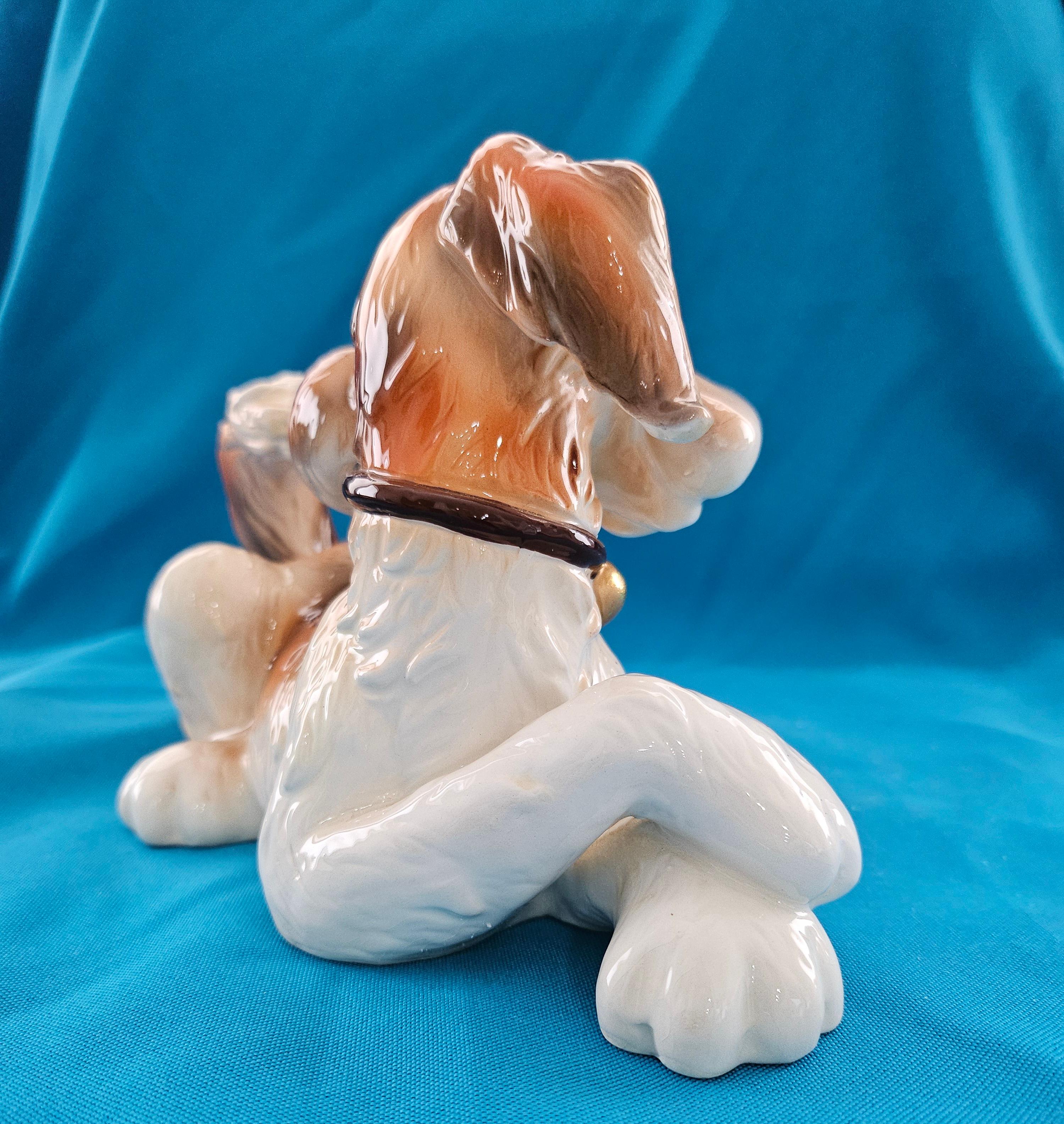 Other Nine Inch MCM Ceramic / Porcelain Big Fluffy Dog Sculpture For Sale
