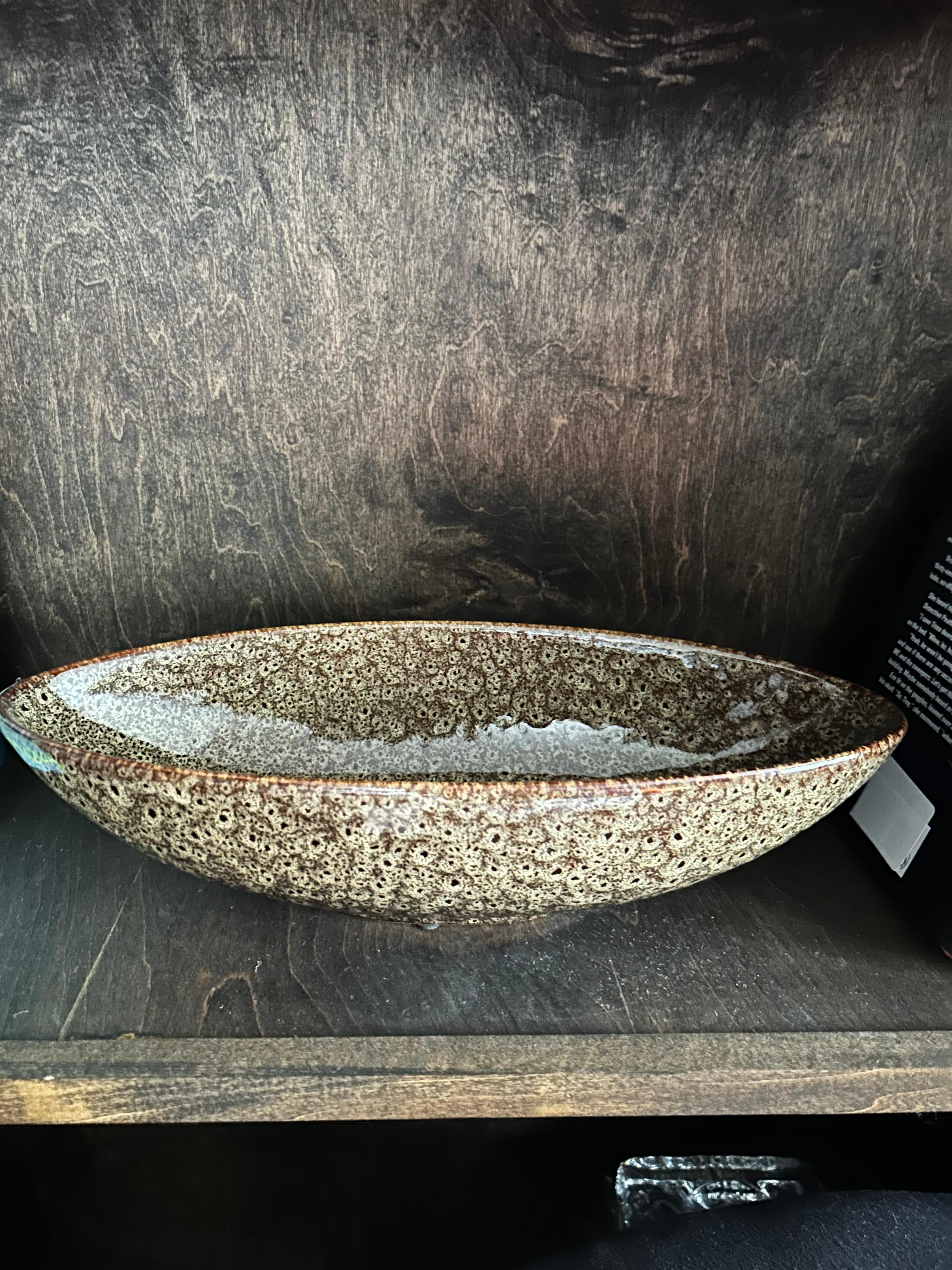 Modern Vintage Ceramic Pottery Oval Bowl  For Sale