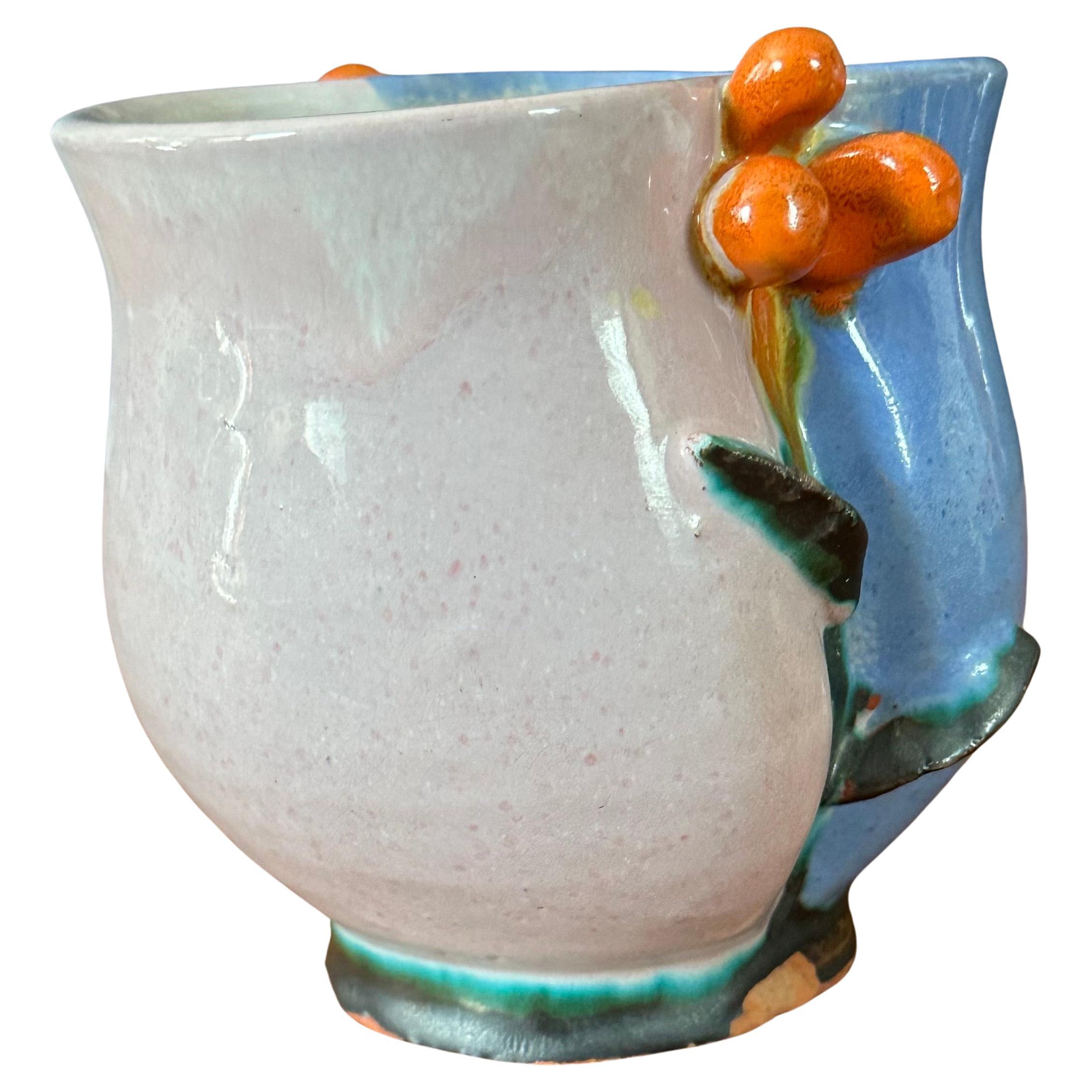 Whimsical vintage ceramic pottery vase by Walter Bosse, circa 1930's.  This rare pot was hand crafted by Bosse in Austria and measures 4.5