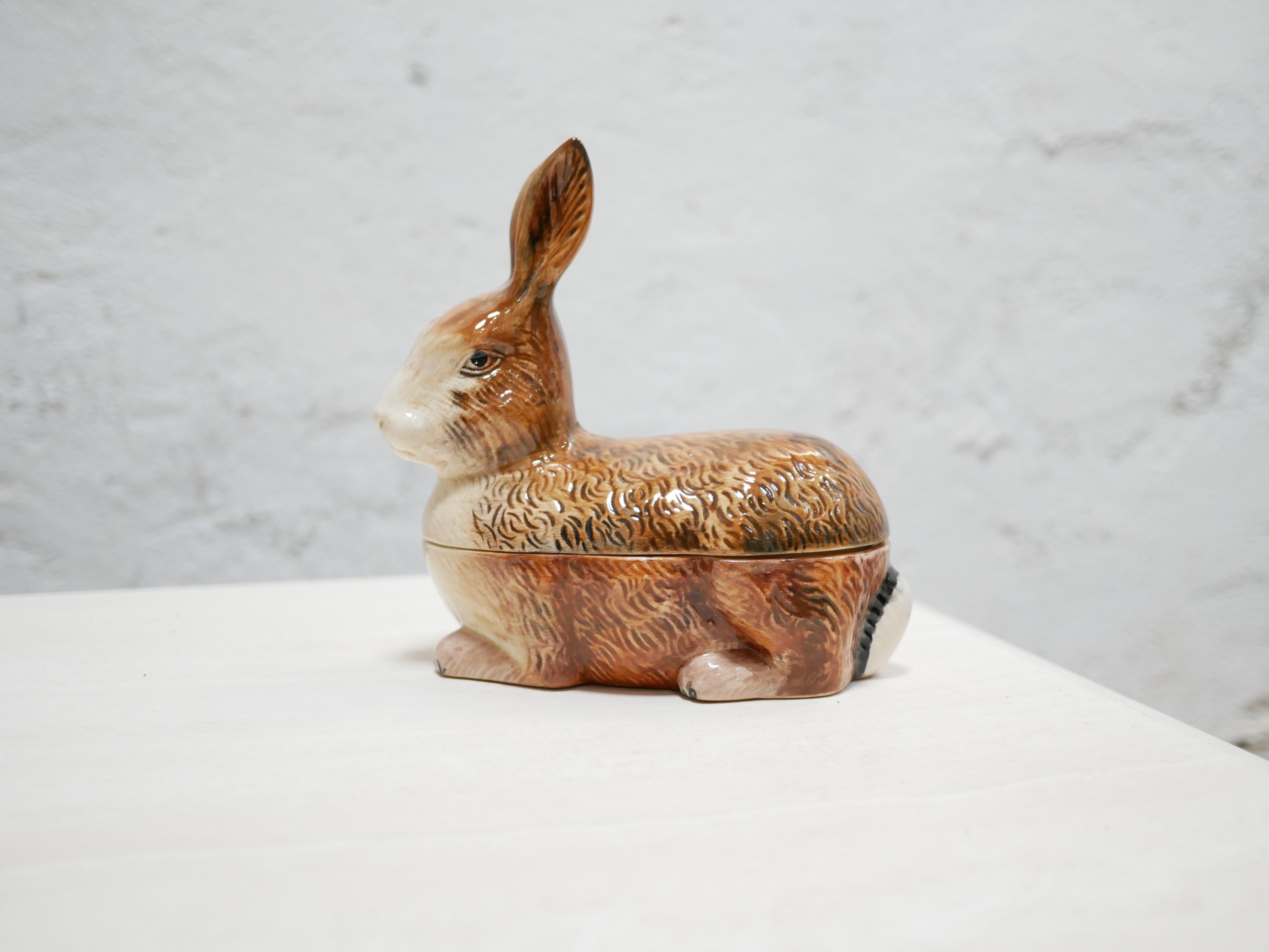 Vintage ceramic rabbit terrine by Michel Caugant 3