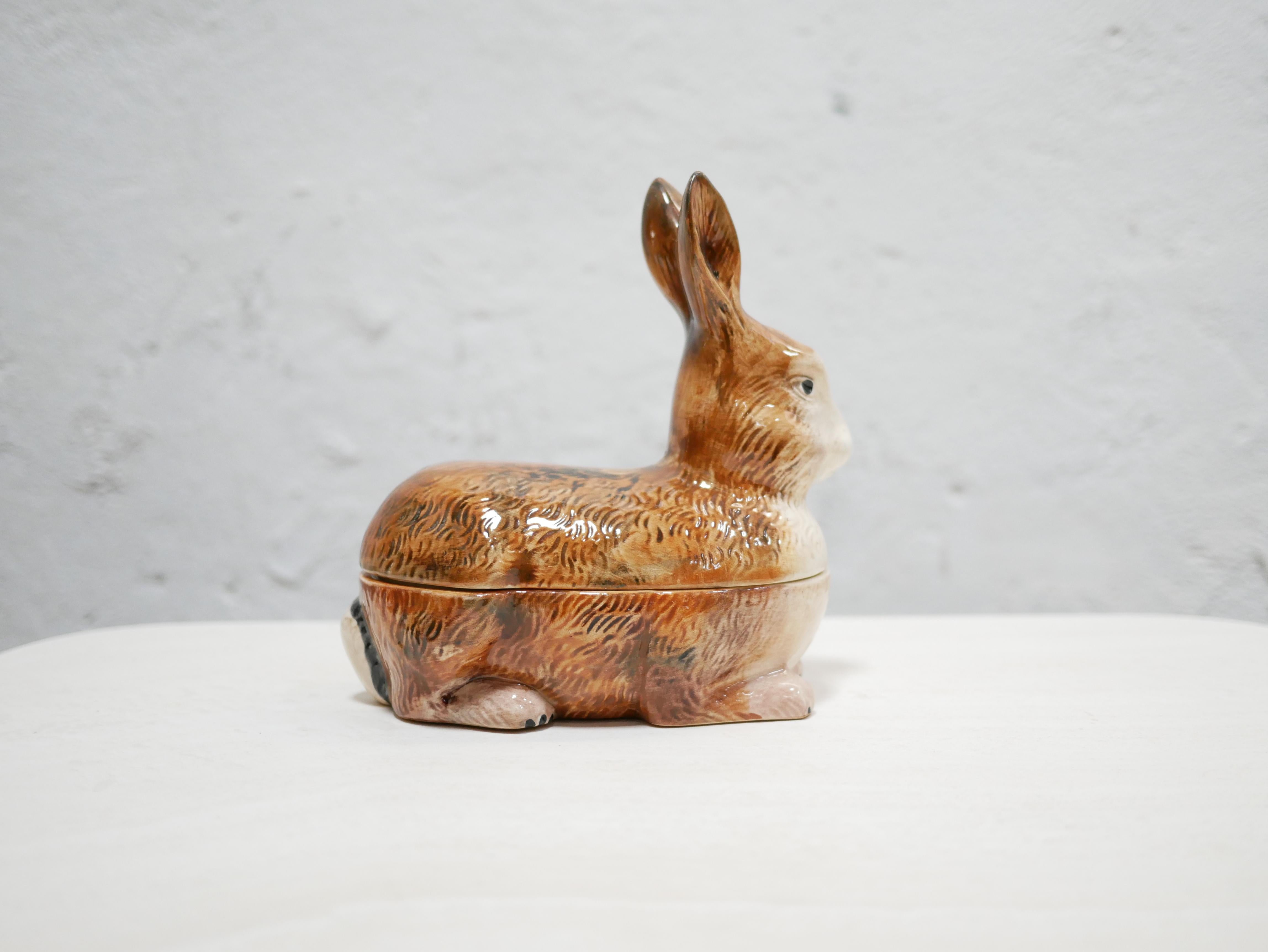 Vintage ceramic rabbit terrine by Michel Caugant 5