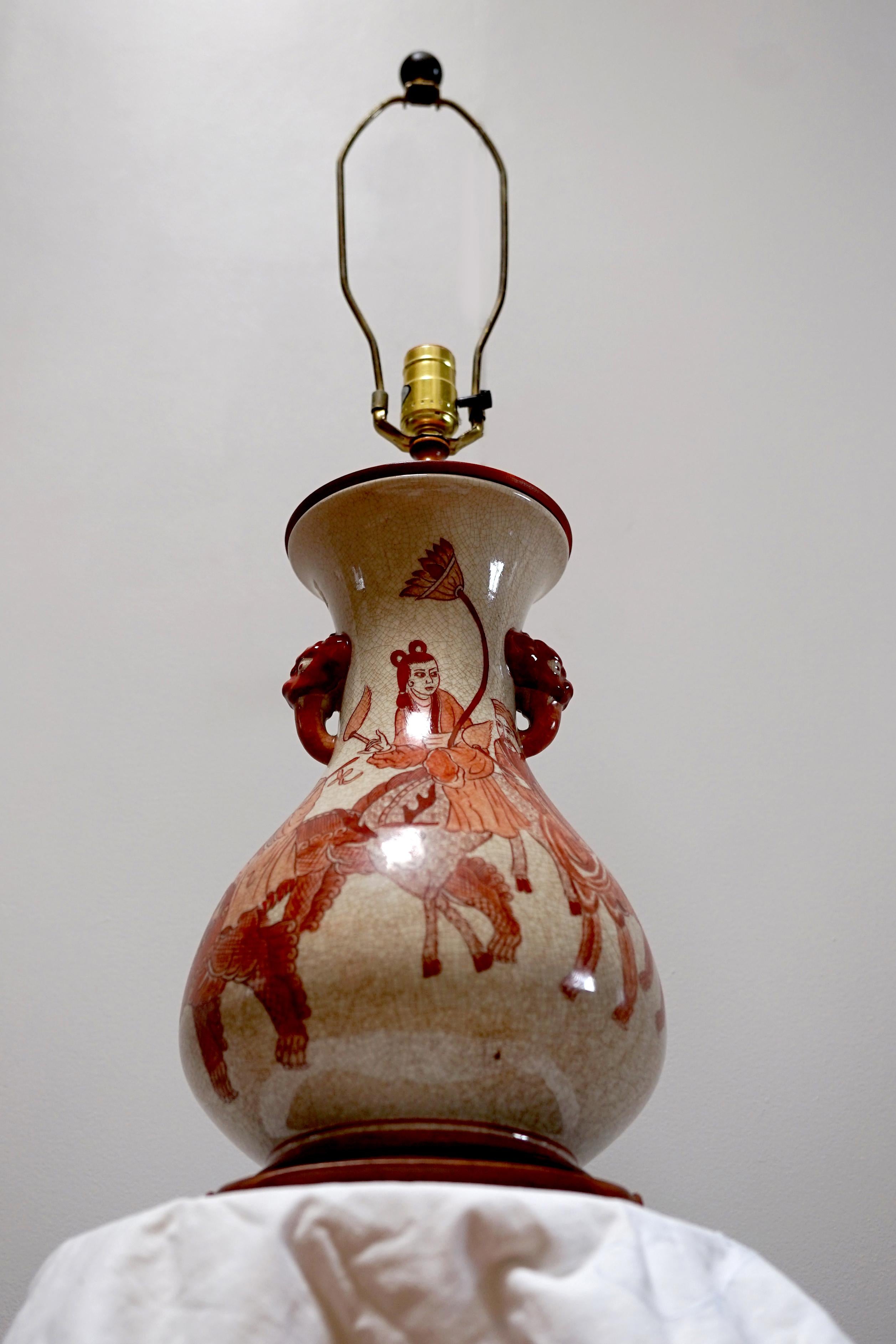 Glazed Vintage Ceramic Red Warrior Glaze Table Lamp