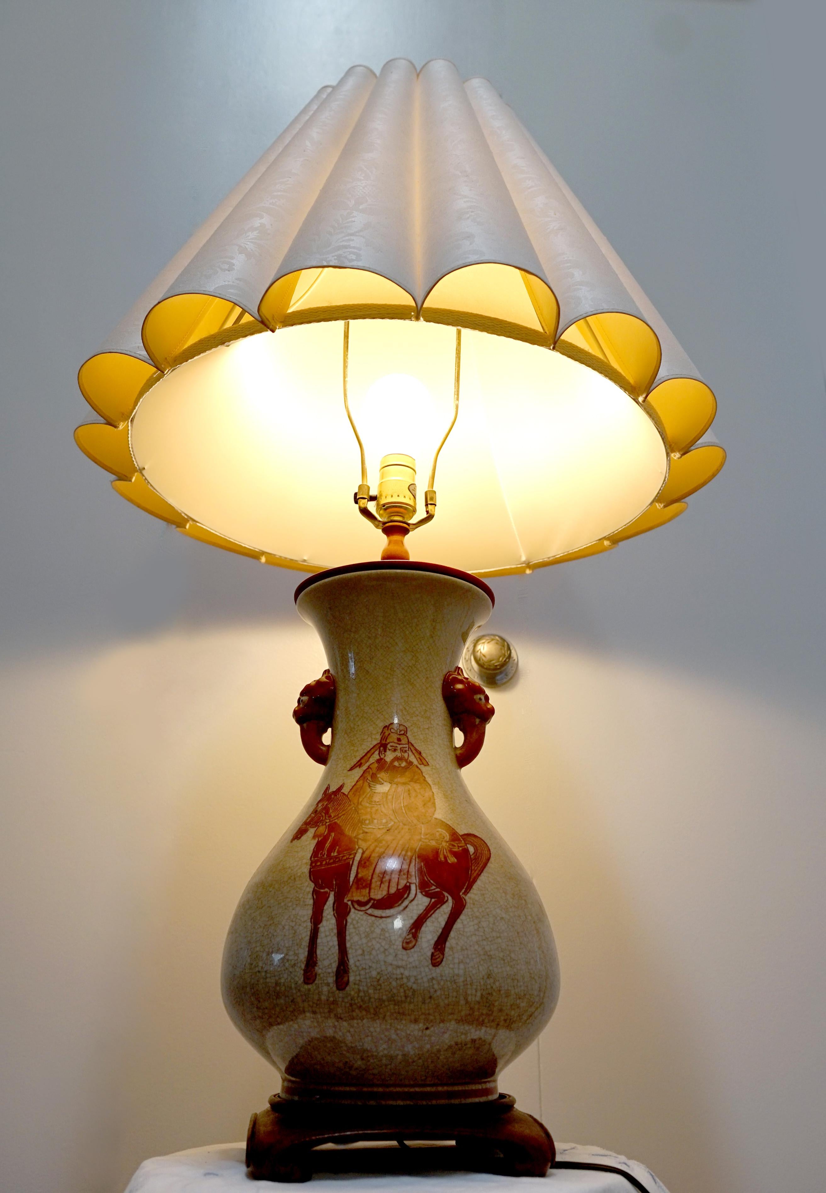 Vintage Ceramic Red Warrior Glaze Table Lamp In Good Condition In Lomita, CA