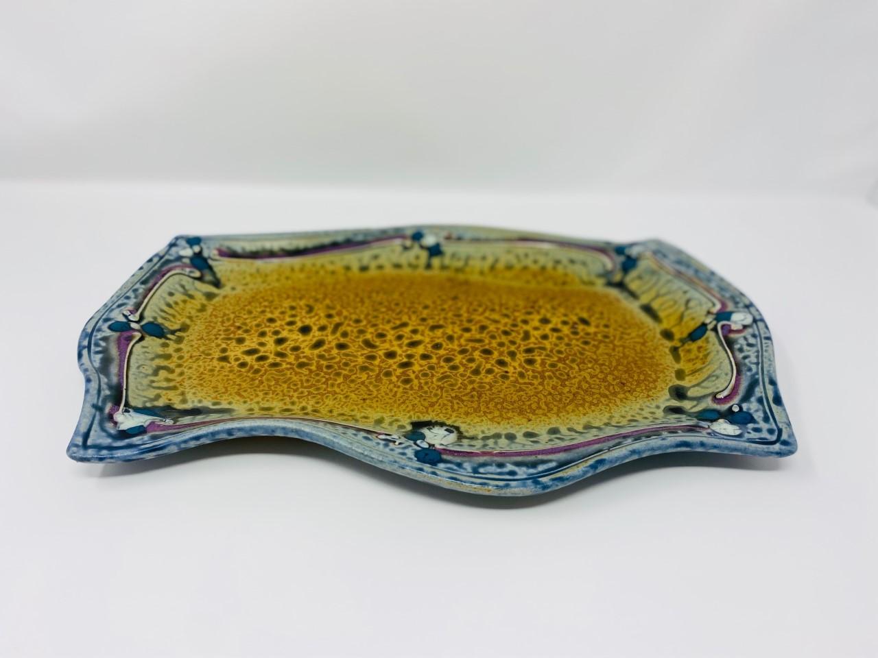Mid-Century Modern Vintage Ceramic Reptile Optic Style Glazed Platter For Sale