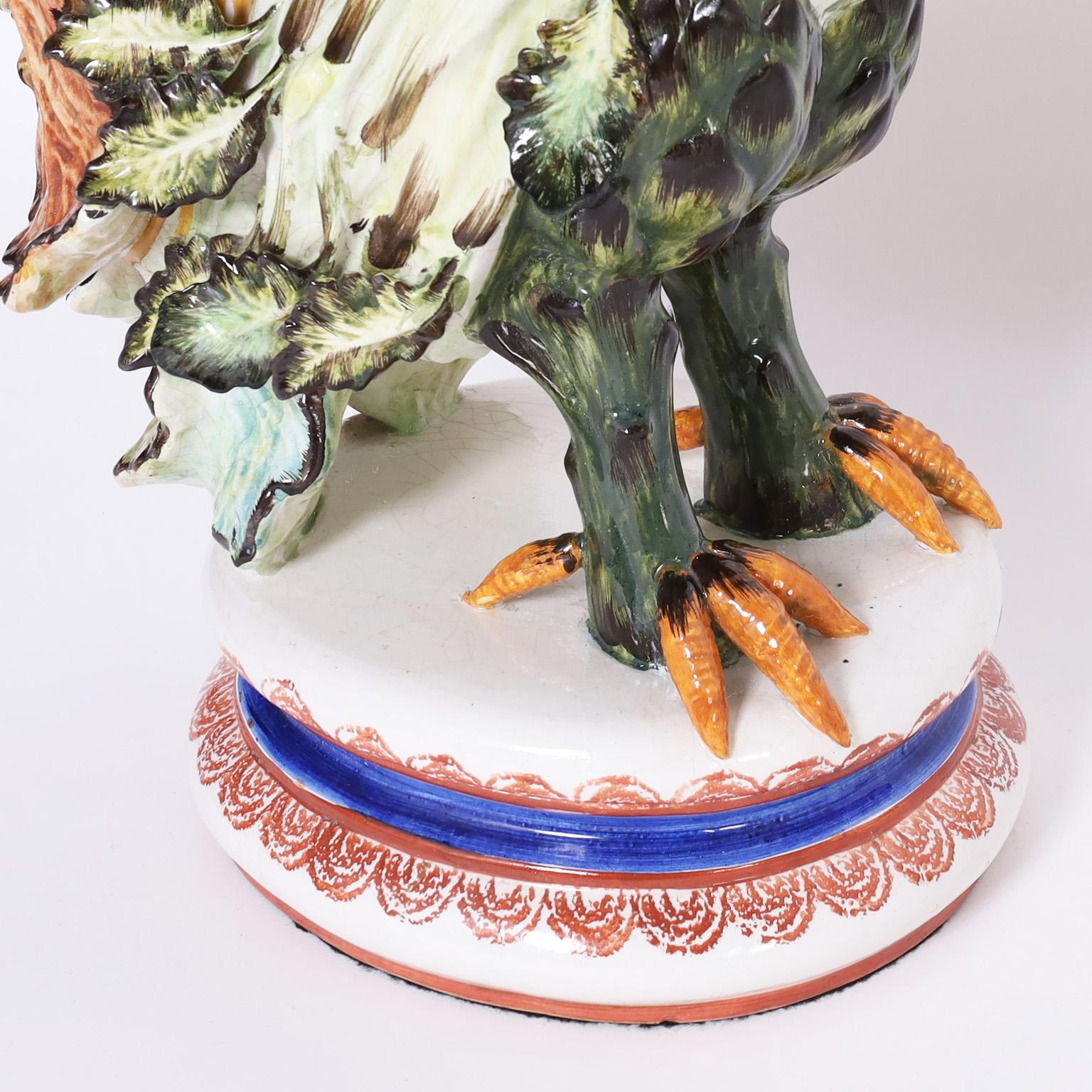 Italian Vintage Ceramic Rooster Sculpture For Sale