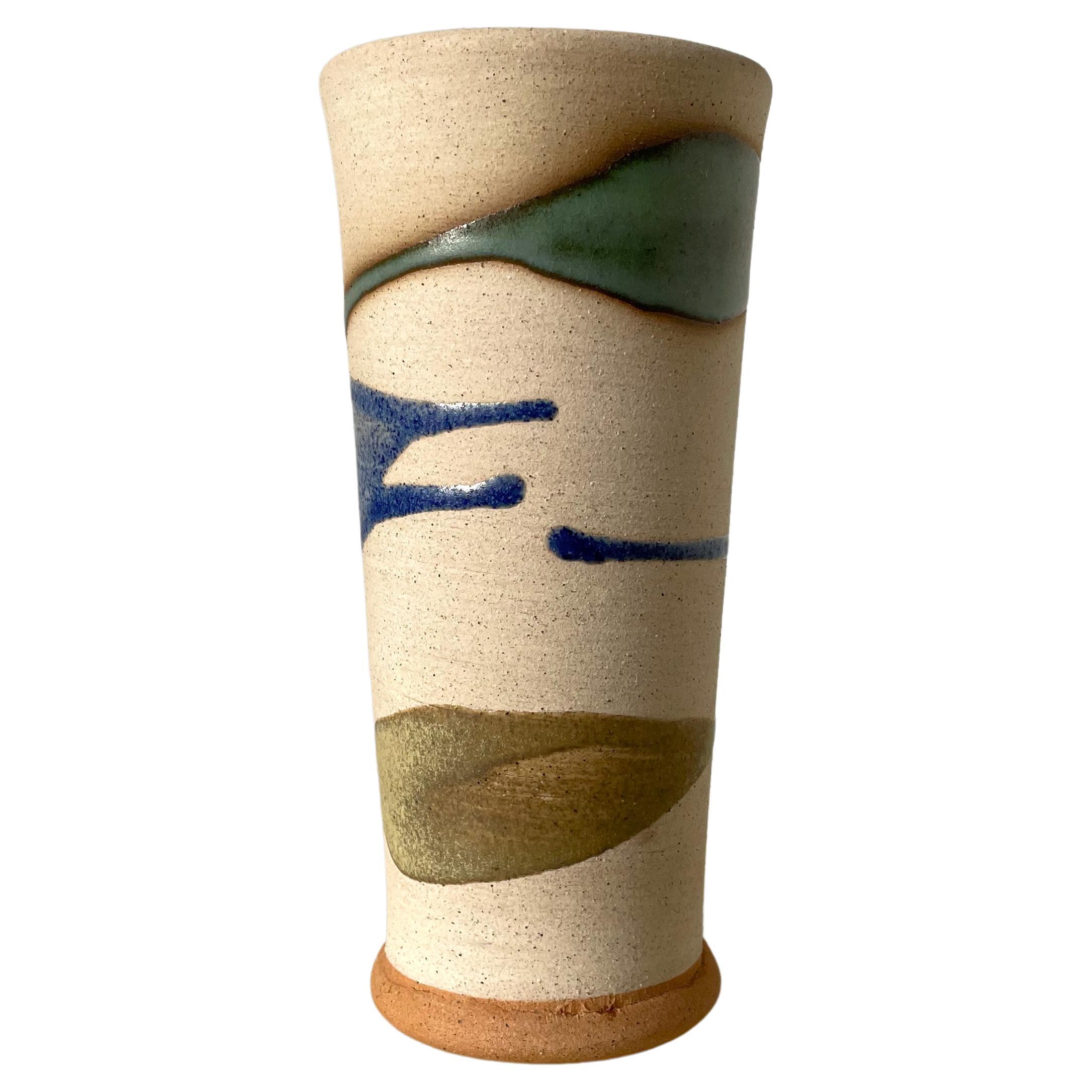 Rustikale Vintage-Vase aus Keramik mit blau-grünem Dekor, Dänemark, 1990er Jahre