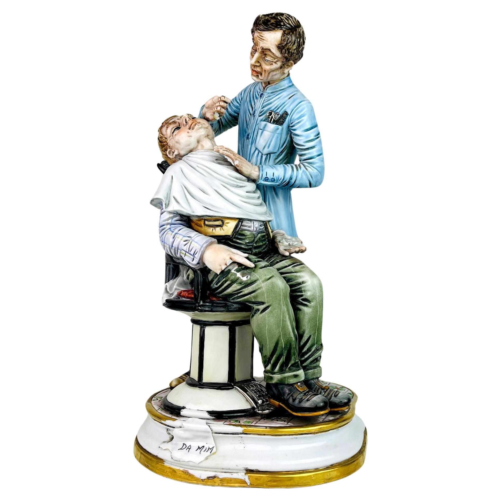 Vintage ceramic sculpture of Barber by Capodimonte Italy 1950s 