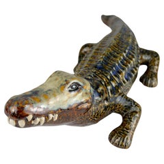 Vintage ceramic sculpture of Crocodile from Bassano, Italy 1980s