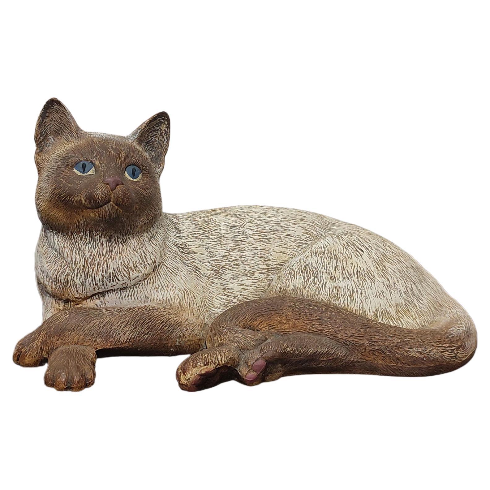 Sculpture de chat Siamese en céramique vintage grandeur nature de collection