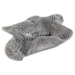Vintage Céramique Peau de Serpent Biomorphe Textural Bol Sculptural Gris Blanc 1970's