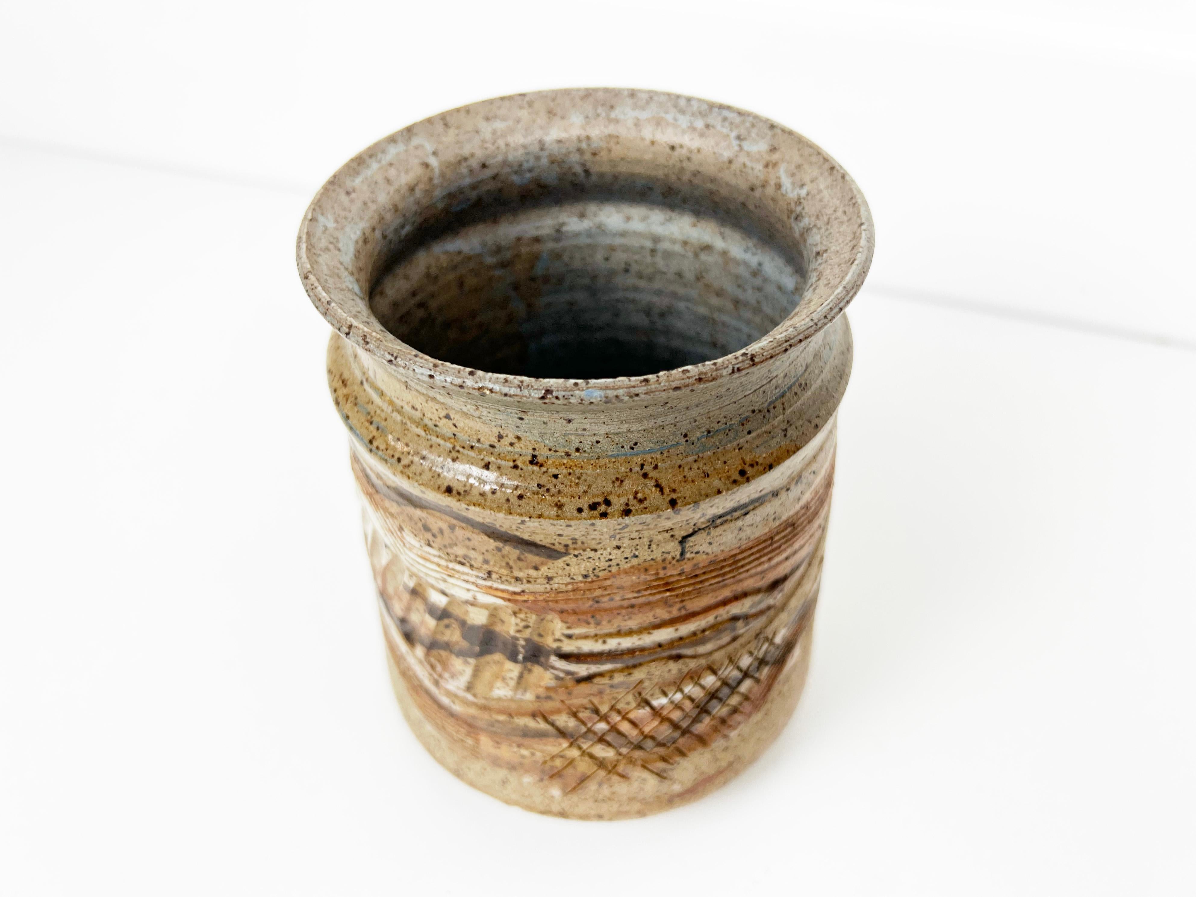 Mid-Century Modern Vintage Ceramic Stoneware Vase with Tool Marks