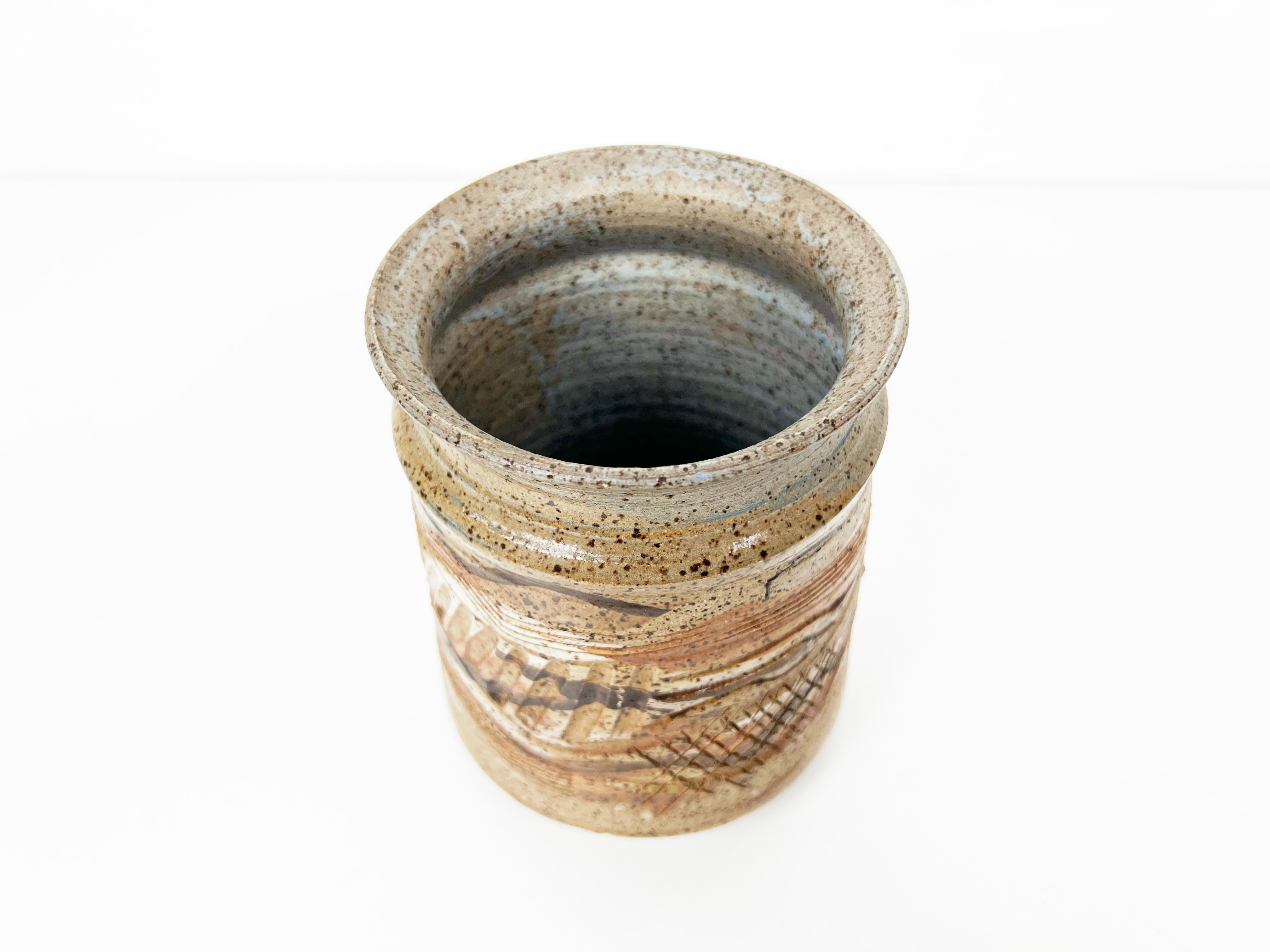 Vintage Ceramic Stoneware Vase with Tool Marks 3