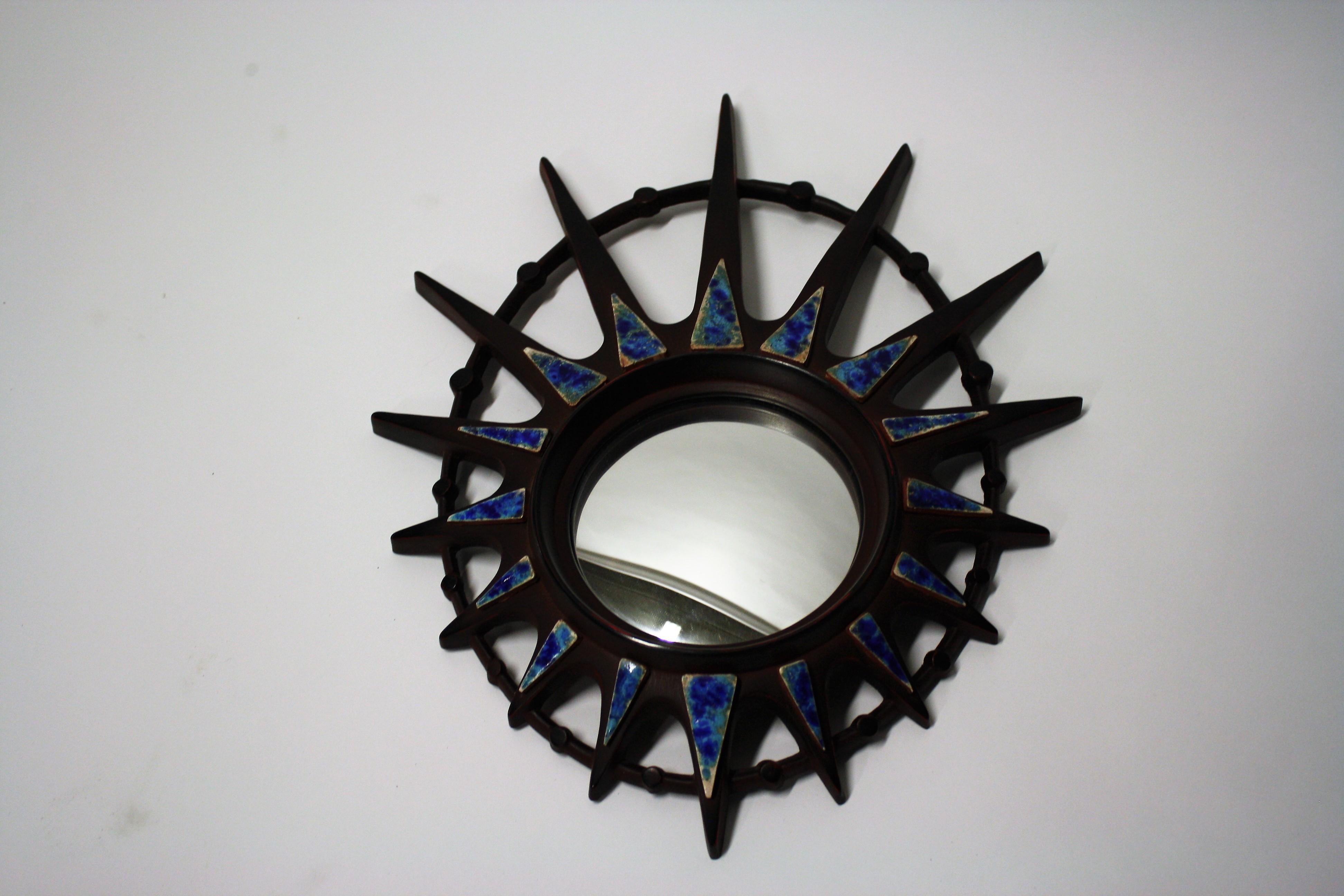 Vintage Ceramic Sunburst Mirror, 1970s In Excellent Condition In HEVERLEE, BE