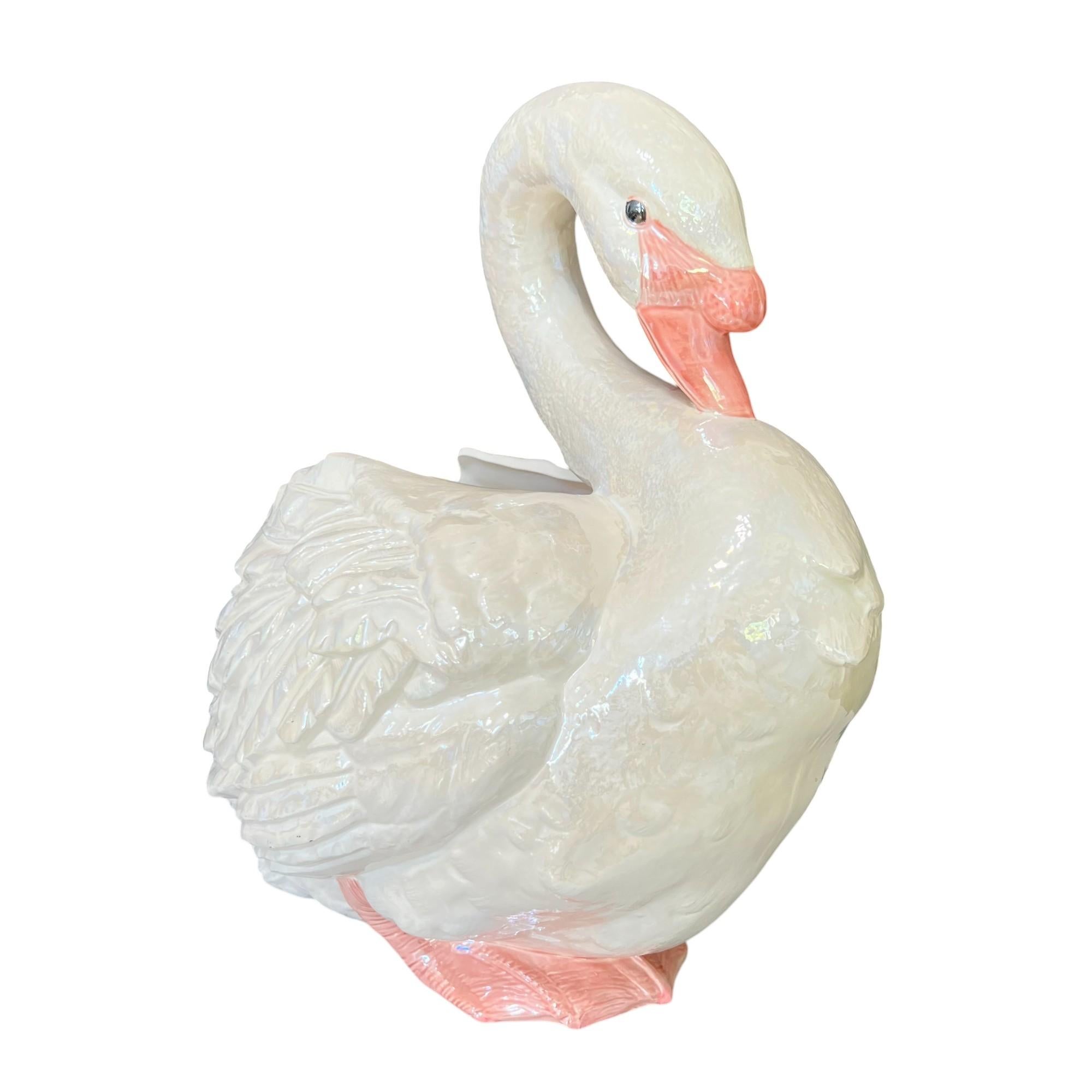 Hollywood Regency Vintage Ceramic Swan Jardinière For Sale
