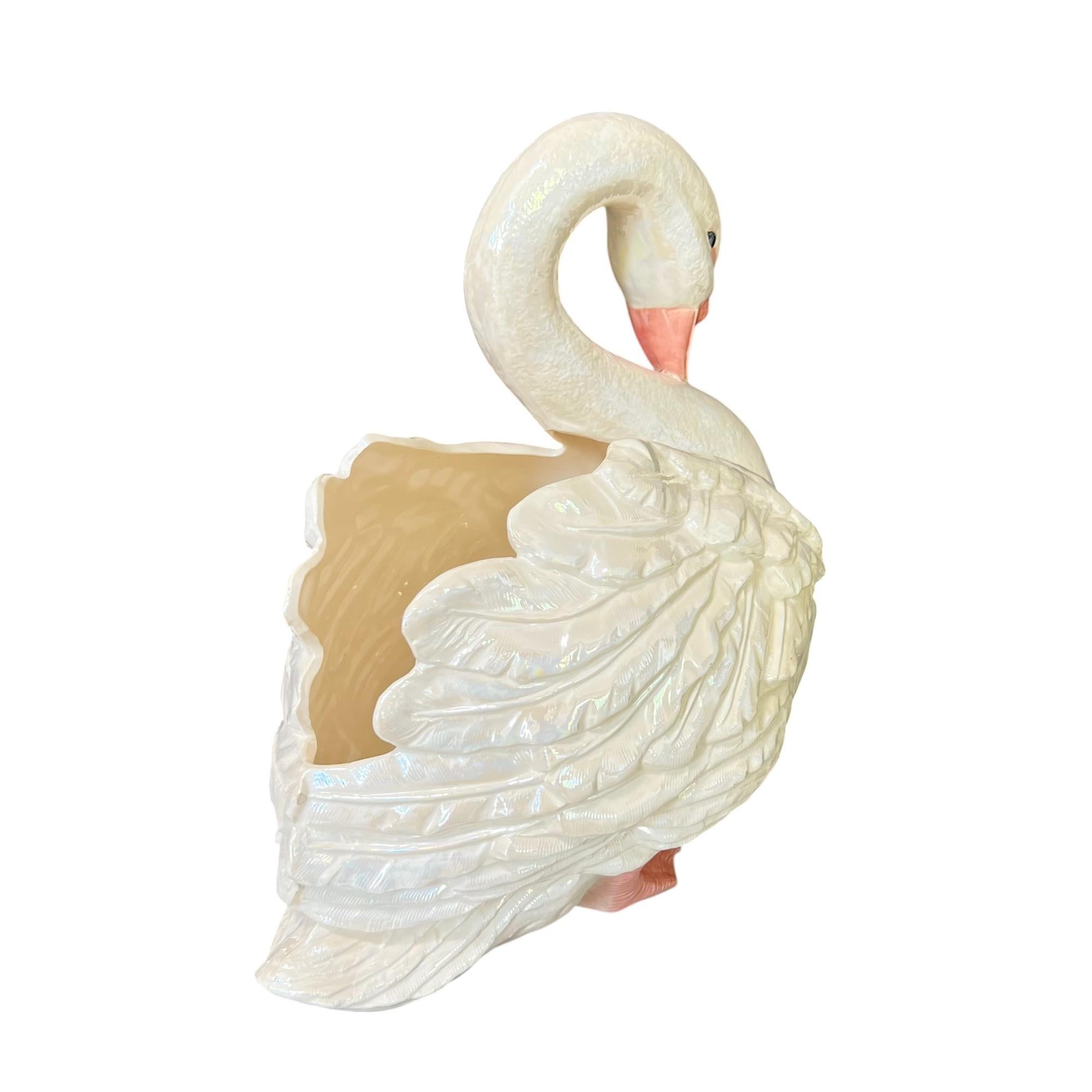 Glazed Vintage Ceramic Swan Jardinière For Sale