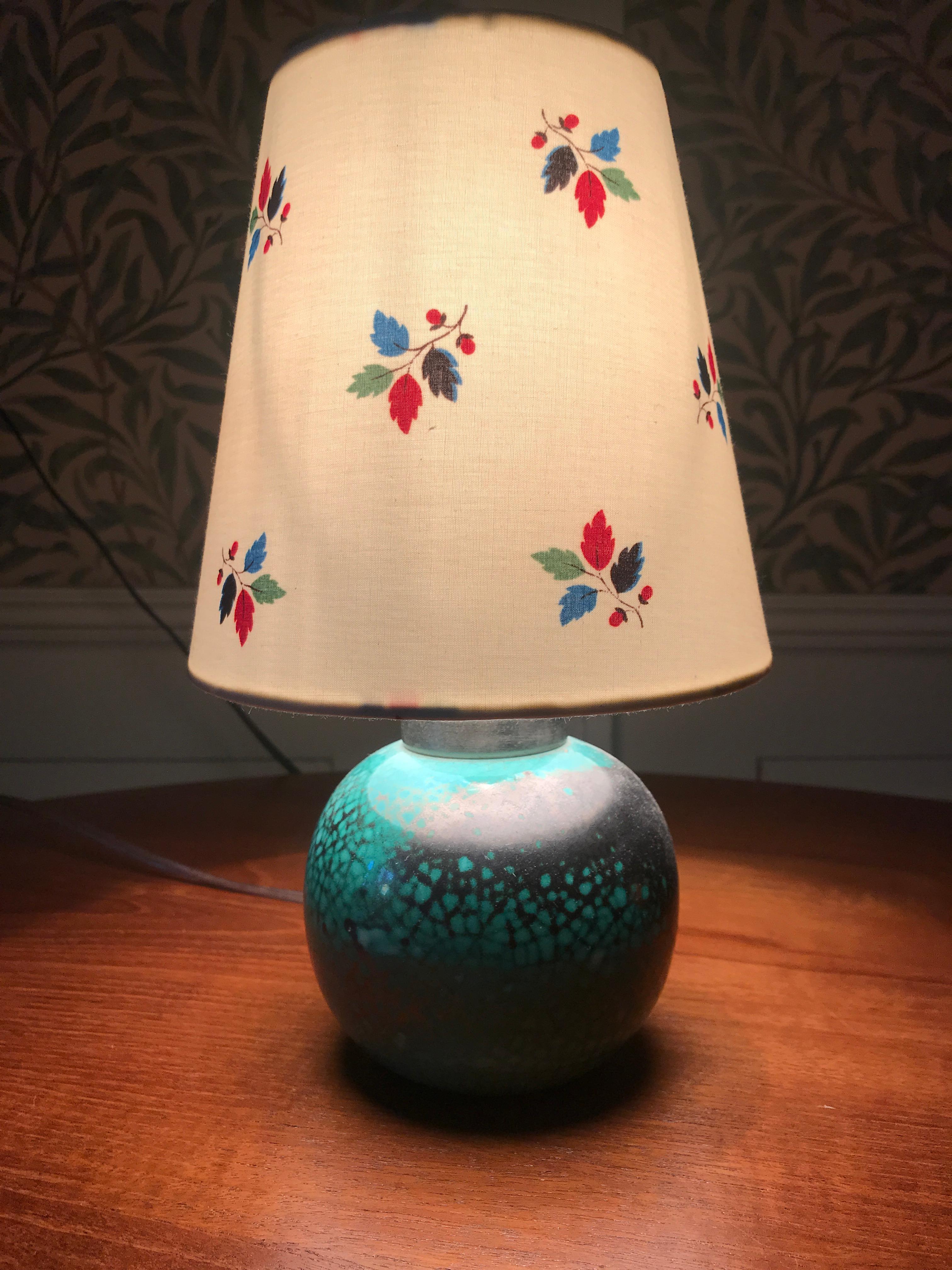Lovely ceramic table lamp with turquoise crackled glaze and new lamp shade.