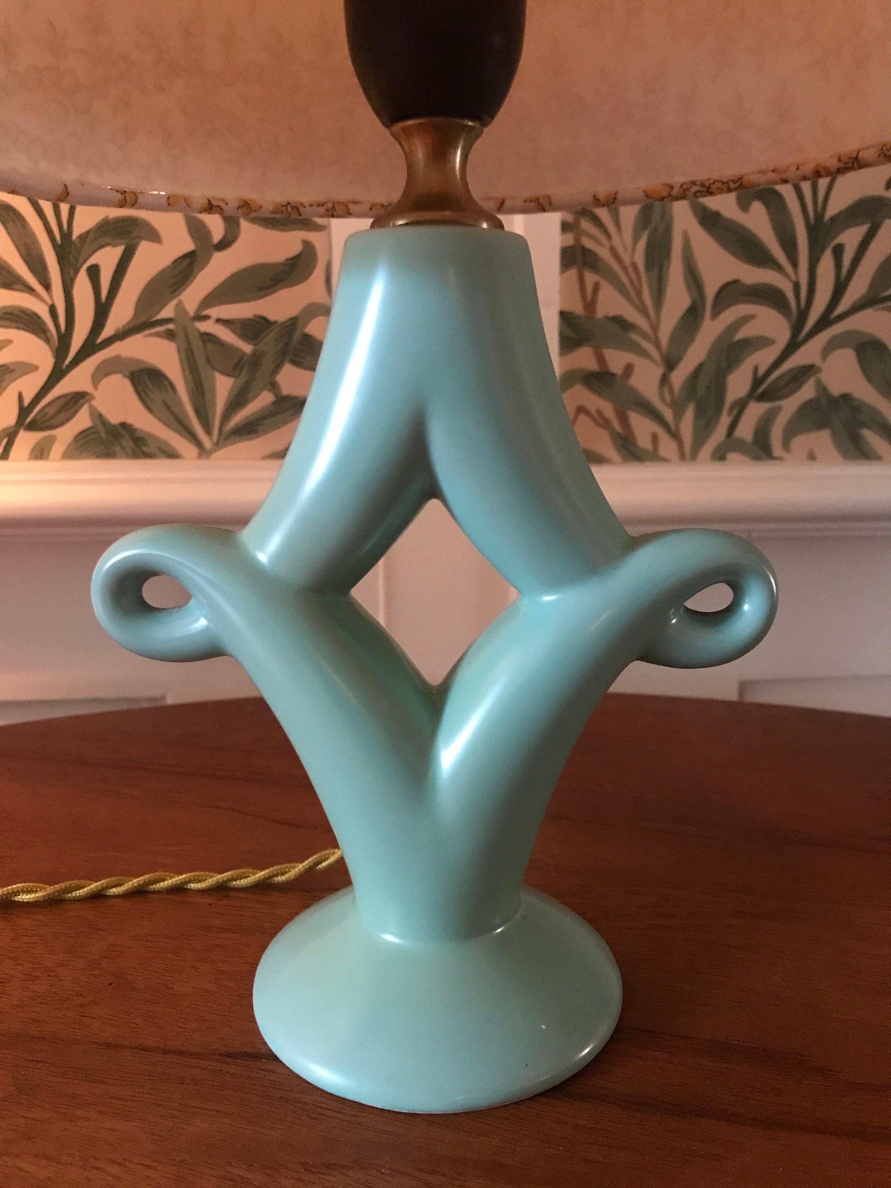 Ceramic table lamp in celadon green. New lampshade.