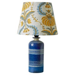 Vintage Ceramic Table Lamp in Blue with Customized Shade, France, 20th Century
