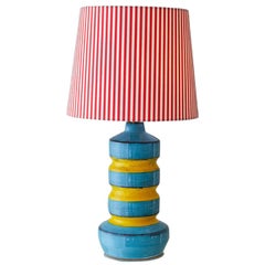 Vintage Ceramic Table Lamp in Turquoise and Yellow Glaze, Hungary, 1970s