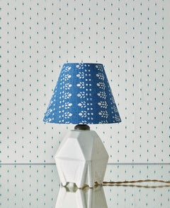 Vintage Ceramic Table Lamp in White with Customized Blue Shade, France, 1920s