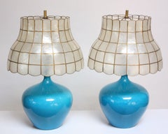 Vintage Ceramic Table Lamp with Capiz Shell Shade