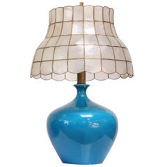 Vintage Ceramic Table Lamp with Capiz Shell Shade