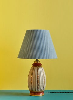 Vintage Ceramic Table Lamp with Customized Blue Shade, Denmark, 20th Century