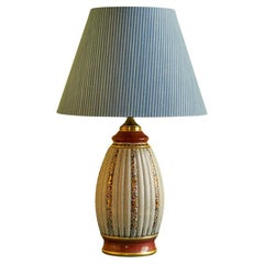 Vintage Ceramic Table Lamp with Customized Blue Shade, Denmark, 20th Century