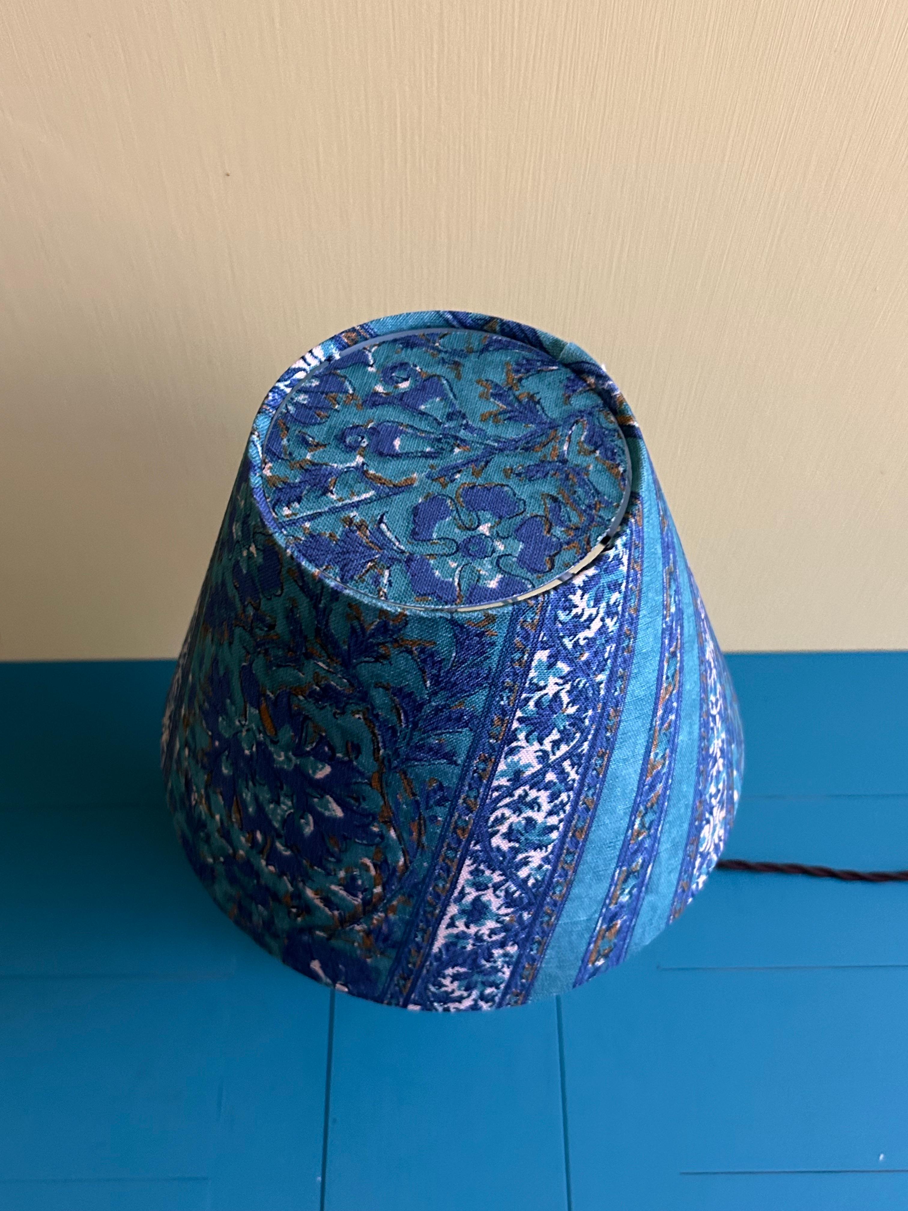 Vintage Ceramic Table Lamp with Customized Blue Shade, France, 20th Century 1