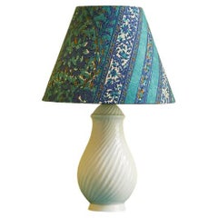 Vintage Ceramic Table Lamp with Customized Blue Shade, France, 20th Century