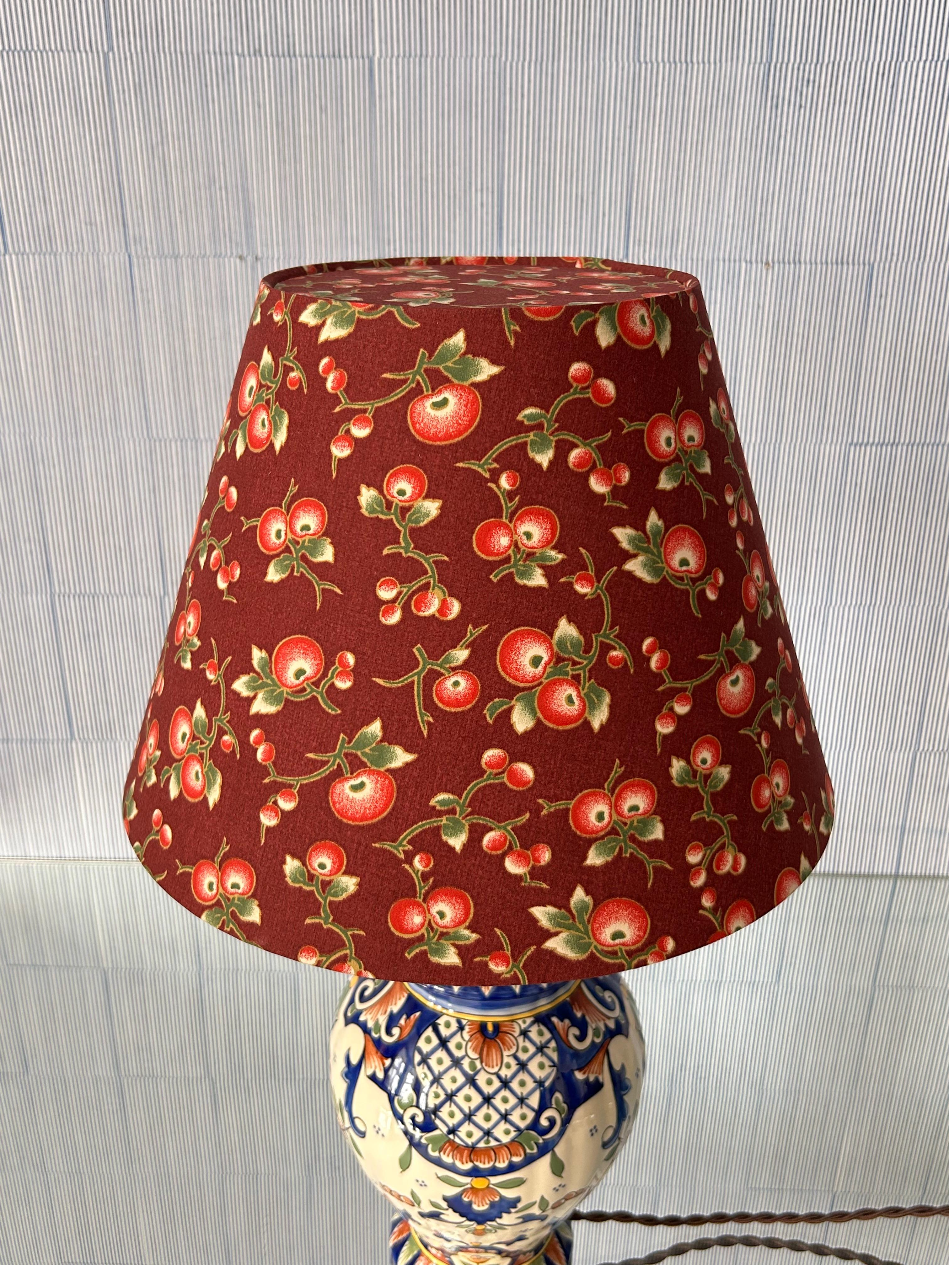 Vintage Ceramic Table Lamp with Customized Red Shade, France, 20th Century 1